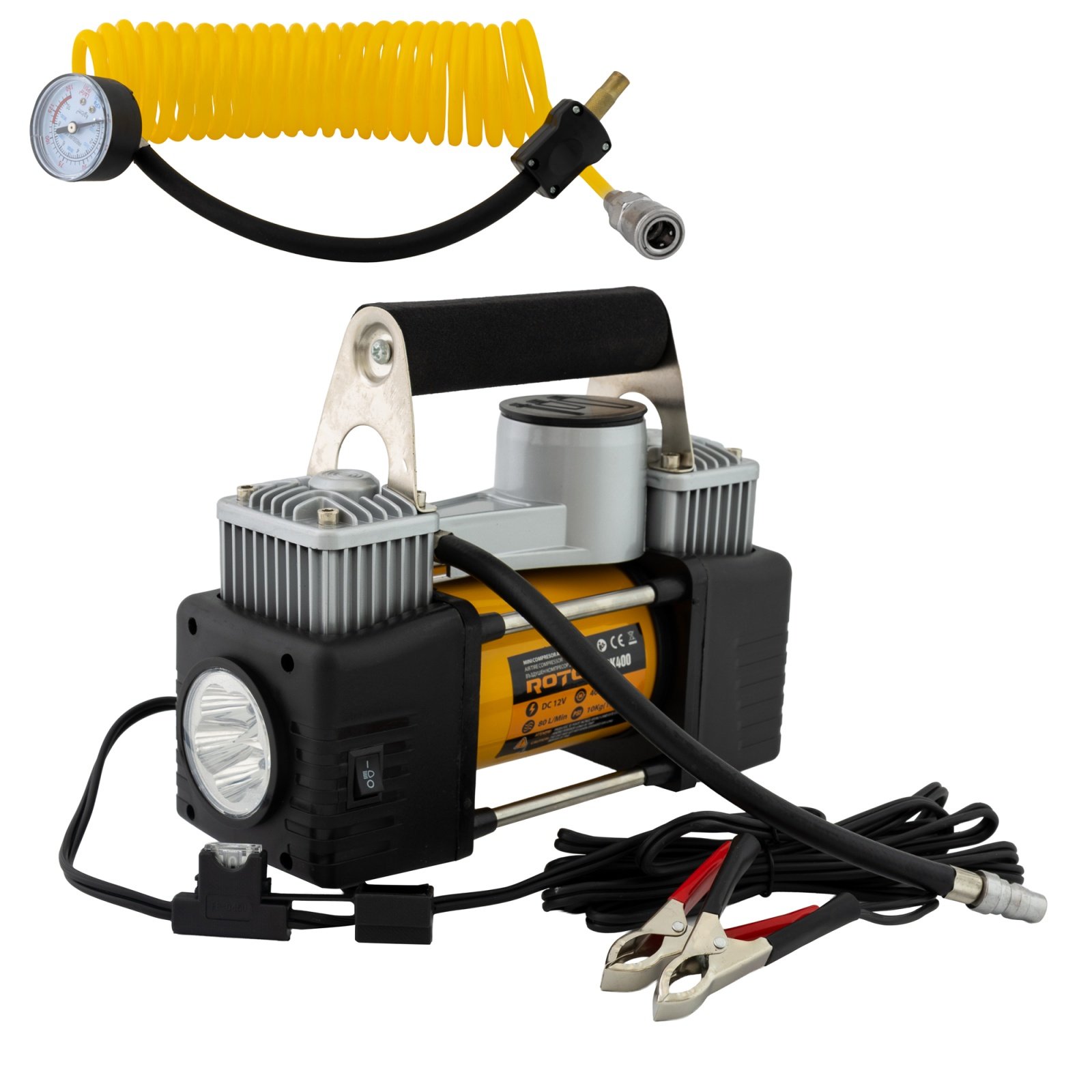 ROTOR RK400 Мини компресор с аксесоари, 12V, 400W, 80 л/мин, 3 м.