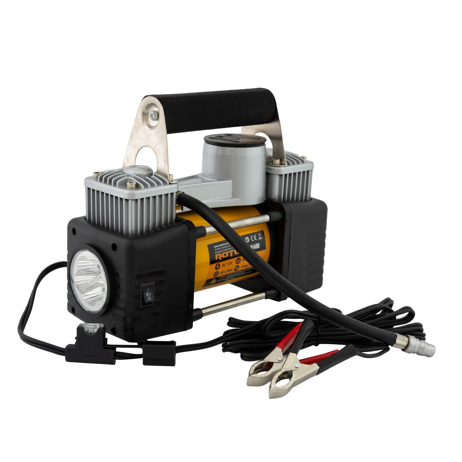 ROTOR RK400 Мини компресор с аксесоари, 12V, 400W, 80 л/мин, 3 м.