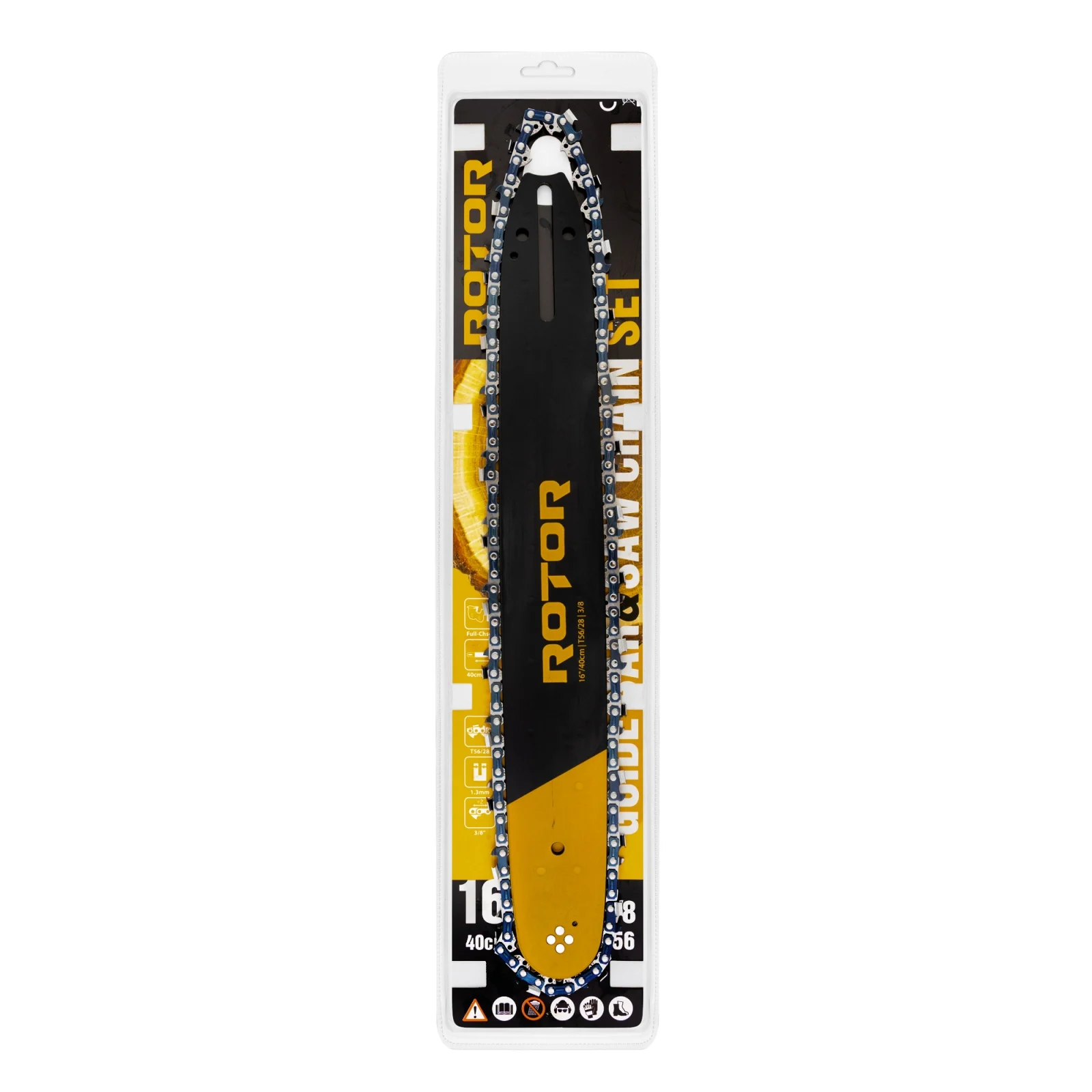 Комплект шина и верига 16″/40 см, стъпка 3/8, 28 зъба, 56 звена, 1.3 мм, ROTOR