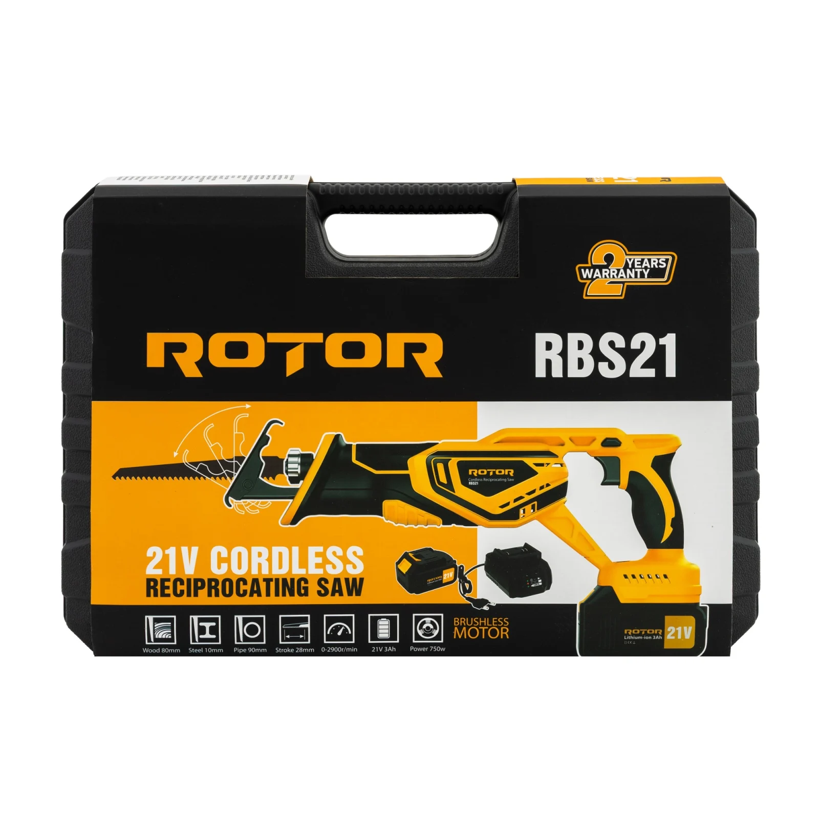 ROTOR RBS21 Акумулаторен безчетков саблен трион, 21V/3Ah, 2900 об./мин, Set – с батерия и зарядно