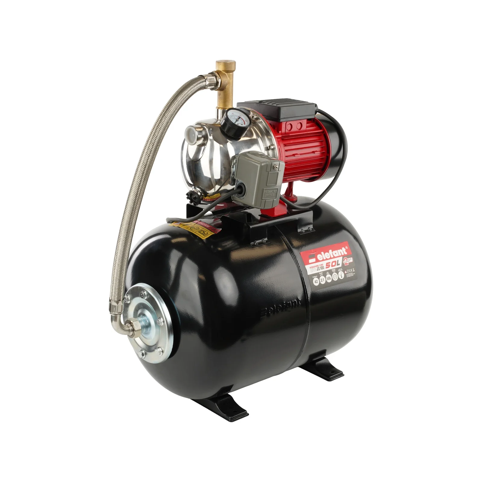 AQUATIC AUTOJS100 Хидрофорна помпа с цилиндричен съд, 550 W двигател с медна намотка, 60 л./мин., TANK 24 L, STAINLESS STEEL