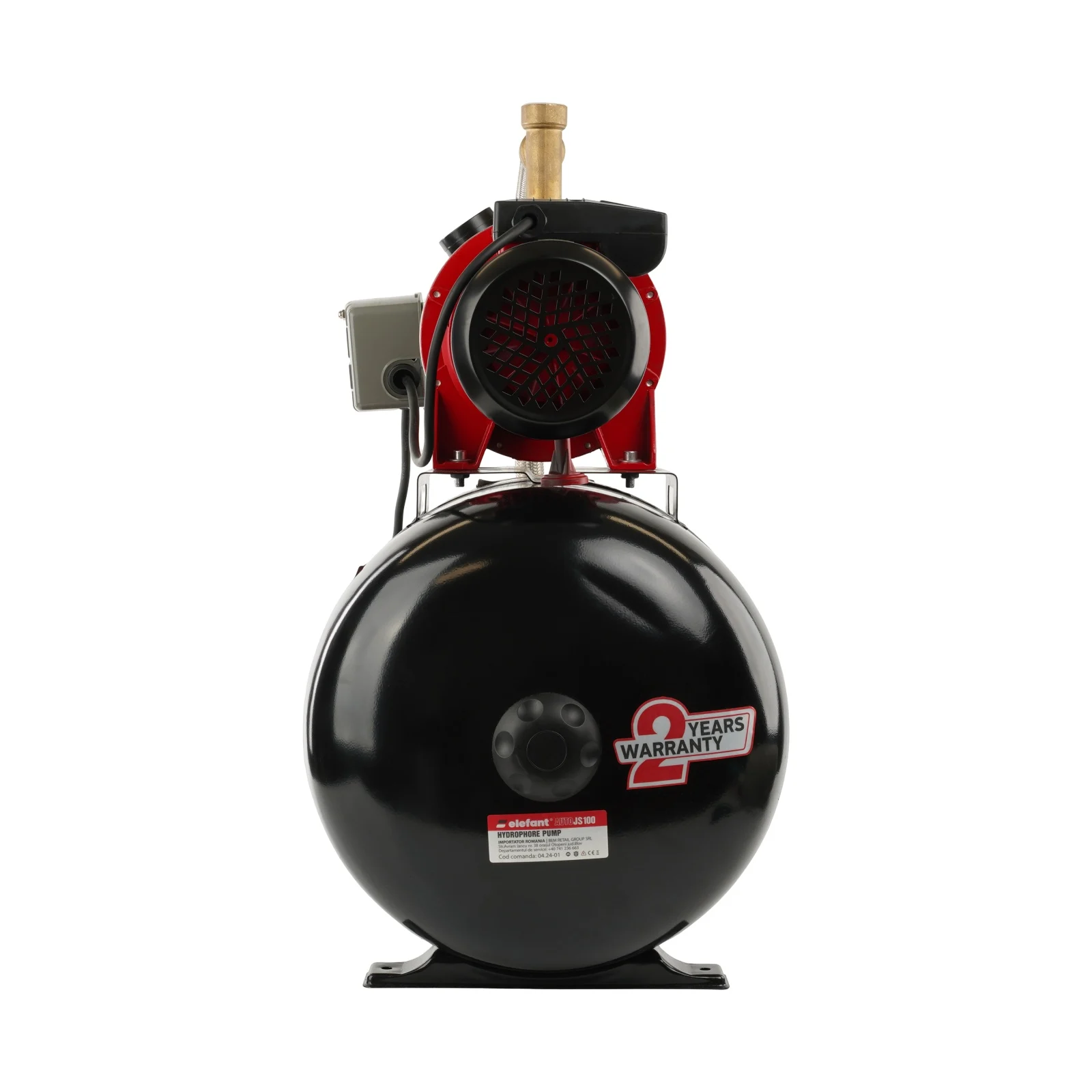 AQUATIC AUTOJS100 Хидрофорна помпа с цилиндричен съд, 1000 W двигател, 60 л./мин., резервоар 50 литра, STAINLESS STEEL
