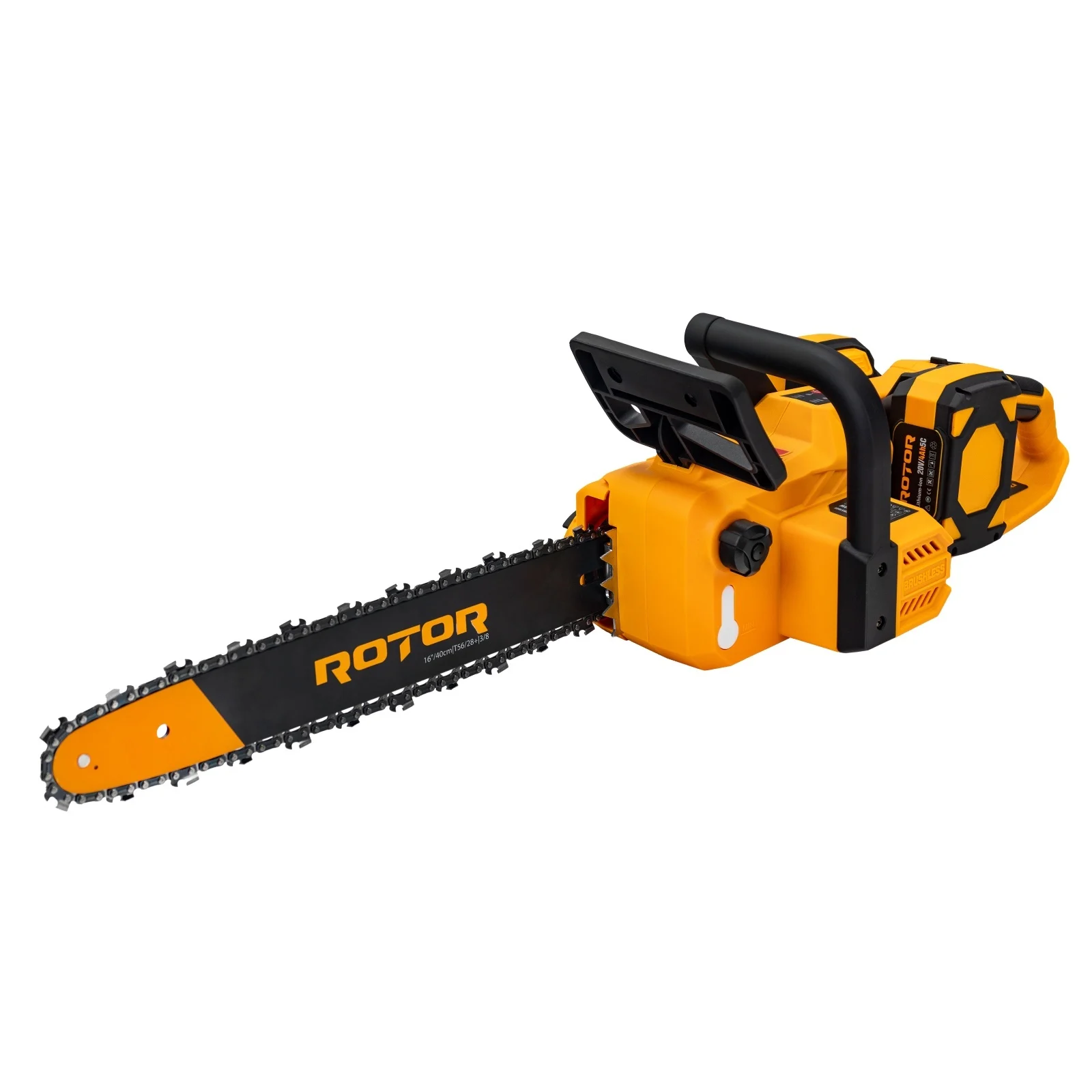 ROTOR RBS1601 Акумулатроен верижен трион, 16"/40 см, 26 м/с, 2 бр 20V/4 Ah5C батерии, двойно зарядно, 6000 об/мин, куфар.