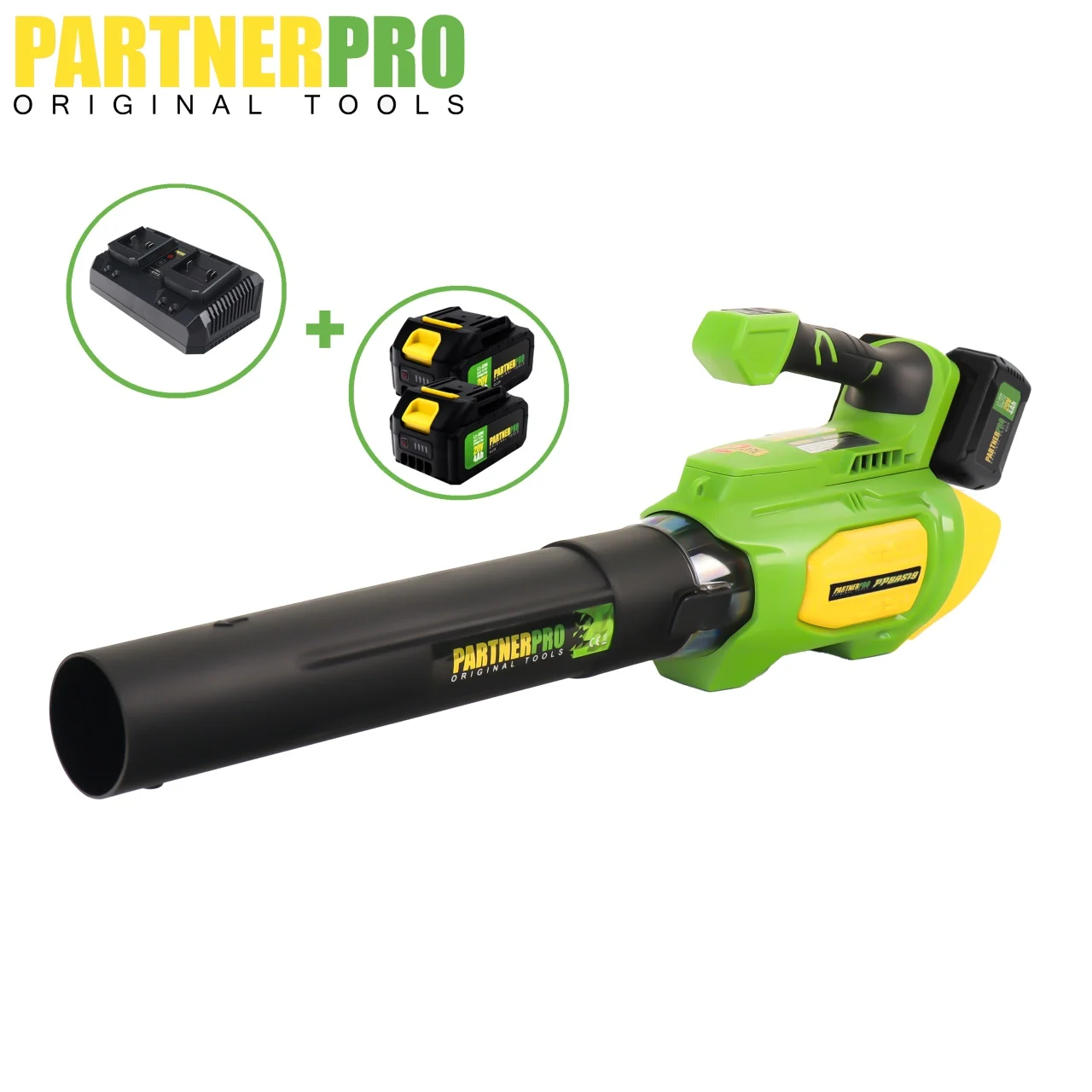 "Акумулаторна духалка-метла PARTNERPRO PP8A519, 9000-19000 RPM, 55 m/s Две батерии 2x20V 4Ah, 1 двойно зарядно устройство 20V"
