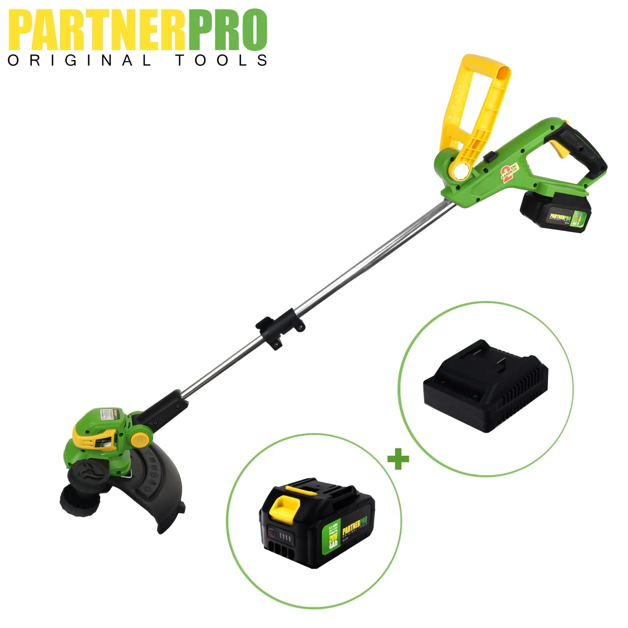 Акумулаторен тример за трева PARTNERPRO PP8A227, 20V, 8000 RPM, регулируем вал Една батерия 20V 4Ah, 1 зарядно устройство 20V