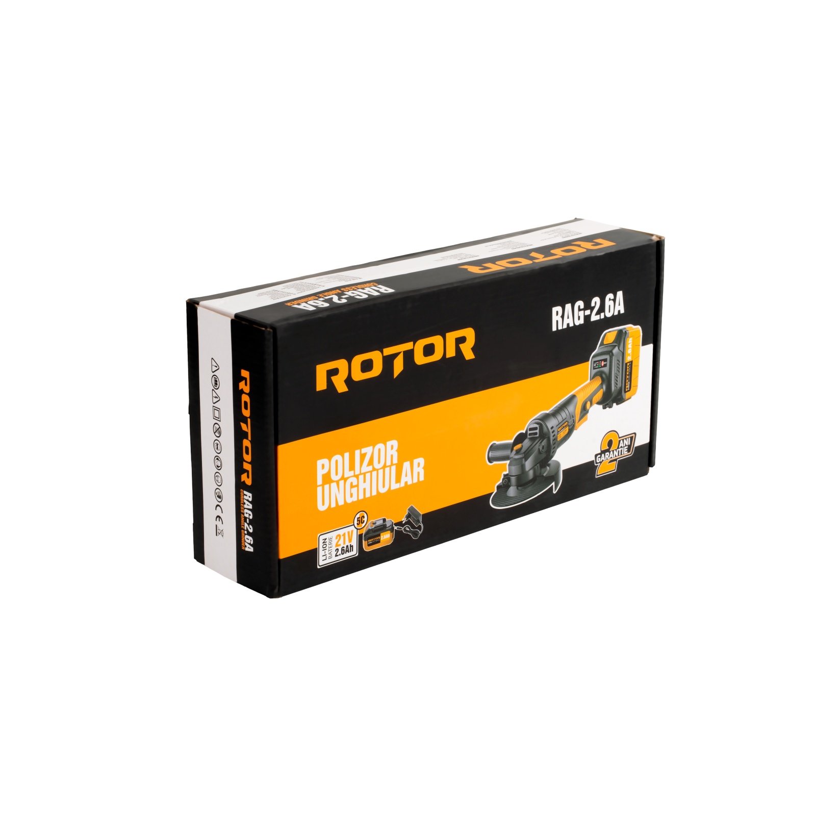 ROTOR RAG-2.6A Акумулаторен ъглошлайф, 21V, комплект батерия 21V 2Ah, зарядно