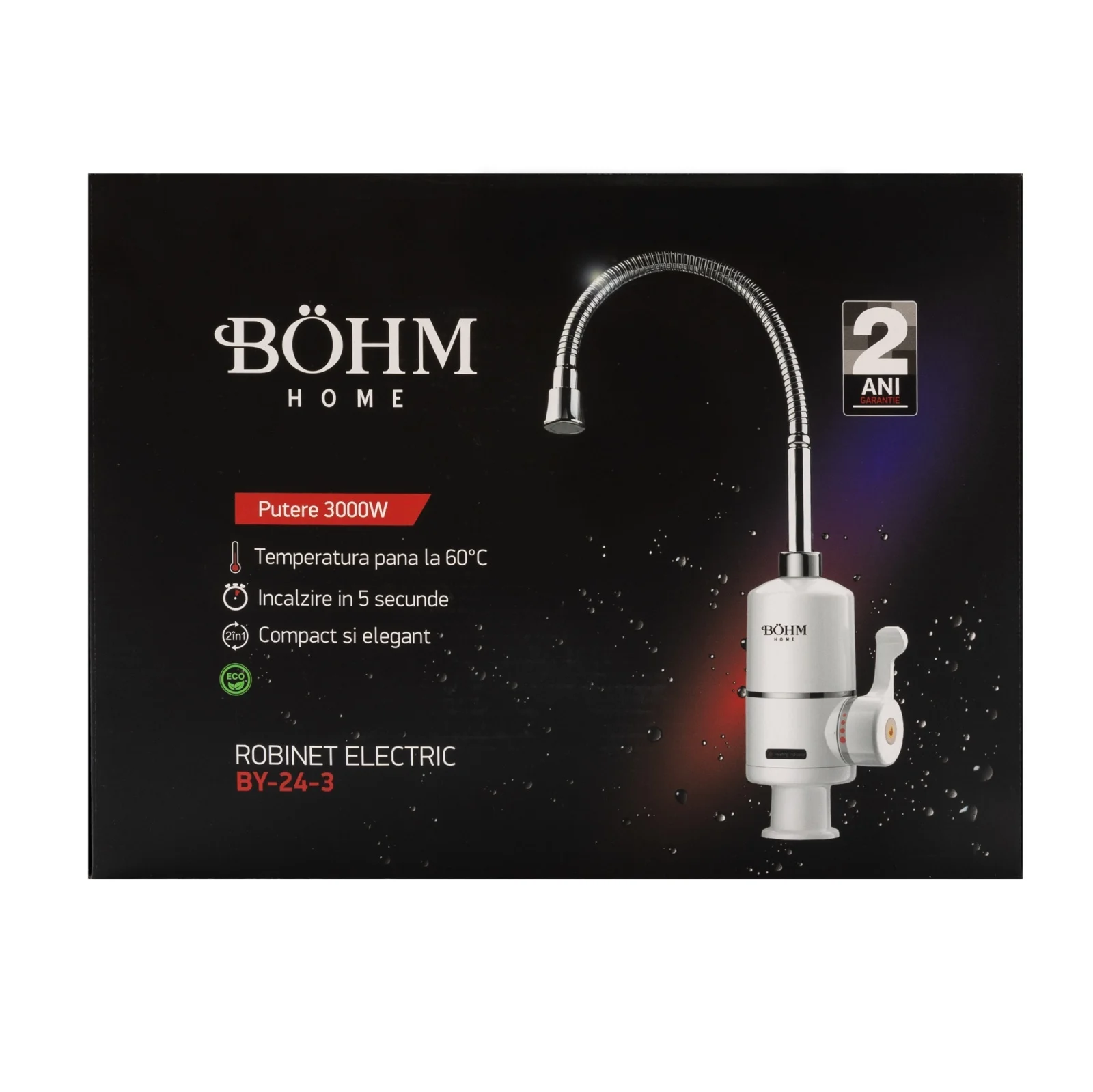 BY-24-3 Електрически смесител с гъвкав струйник BOHM, 3000 W, 60°C, 5 сек, 1.5 м. кабел, бял