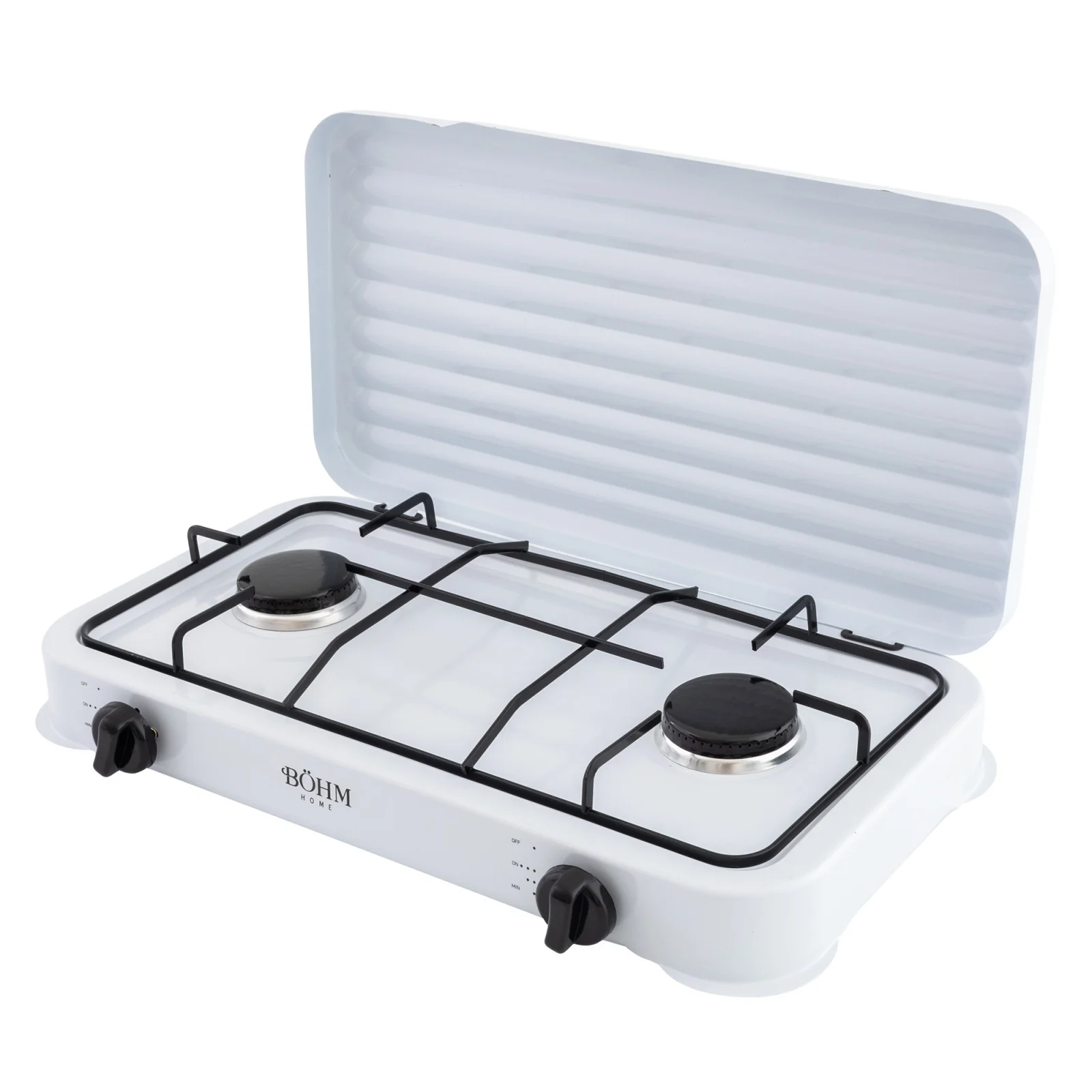 BOHM BG-M-002-W Газов котлон с две горелки с капак, Бял, 4.4 kW, 2800 Pa, автоматично запалване