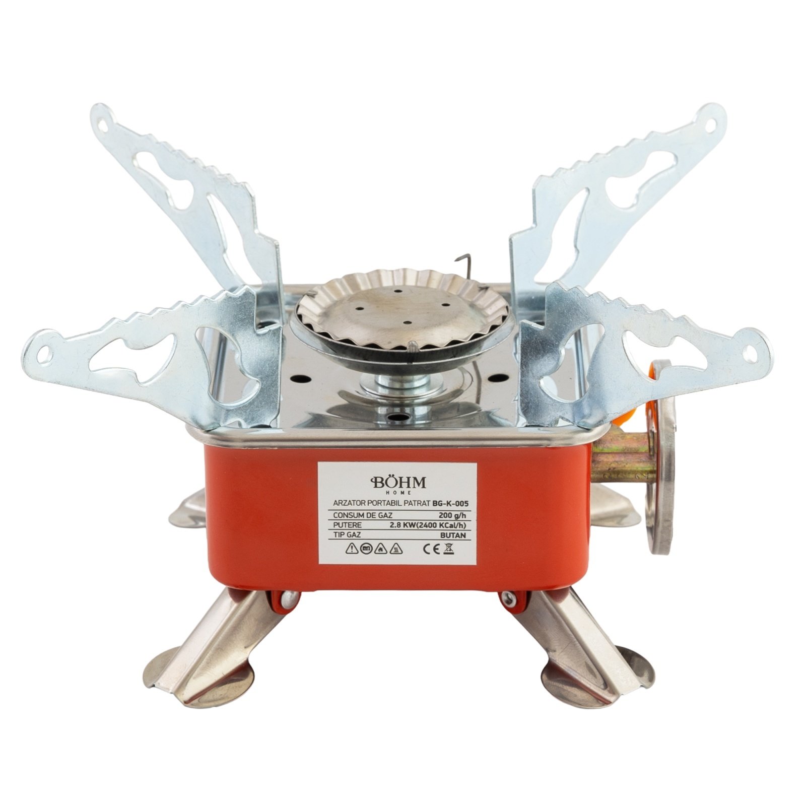 BÖHM BG-K-005 Преносима квадратна газова горелка, къмпинг, 2.8 kW, електрическо запалване, разход 200 г/ч