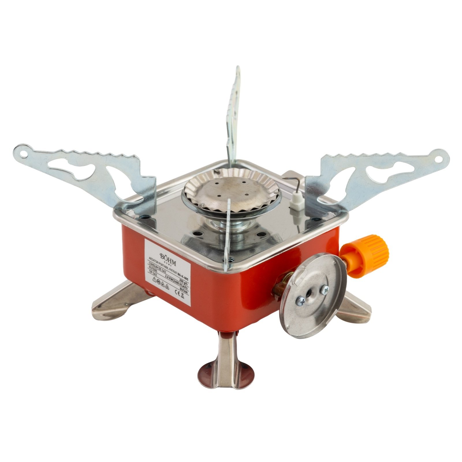 BÖHM BG-K-005 Преносима квадратна газова горелка, къмпинг, 2.8 kW, електрическо запалване, разход 200 г/ч