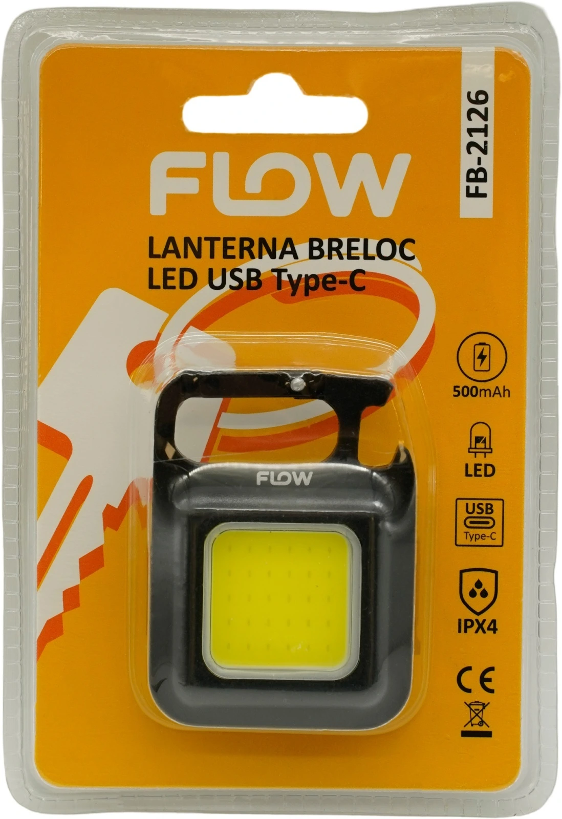 FB-2126 LED фенер с ключодържател, магнит и отварачка за бутилки, 500 mAh, USB Type-C, FLOW