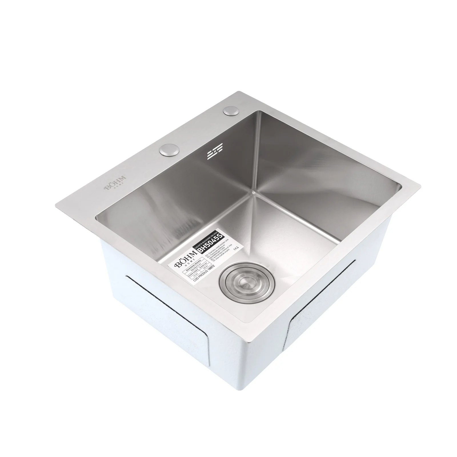 BOHM BH5045S Кухненска мивка, цвят Satin, SUS304 (3.0/0.8), от неръждаема стомана, 500x450x215 мм