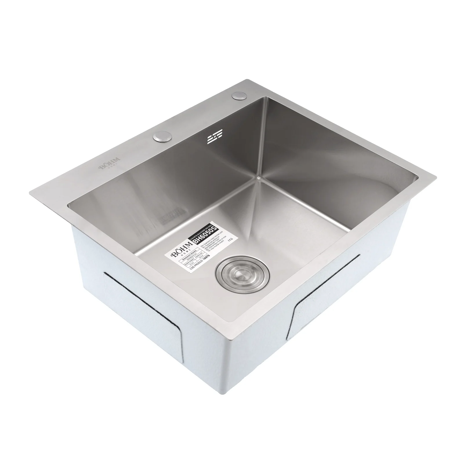 BOHM BH6050S Кухненска мивка, цвят Satin, SUS304 (3.0/0.8), от неръждаема стомана, 600x500x215 мм