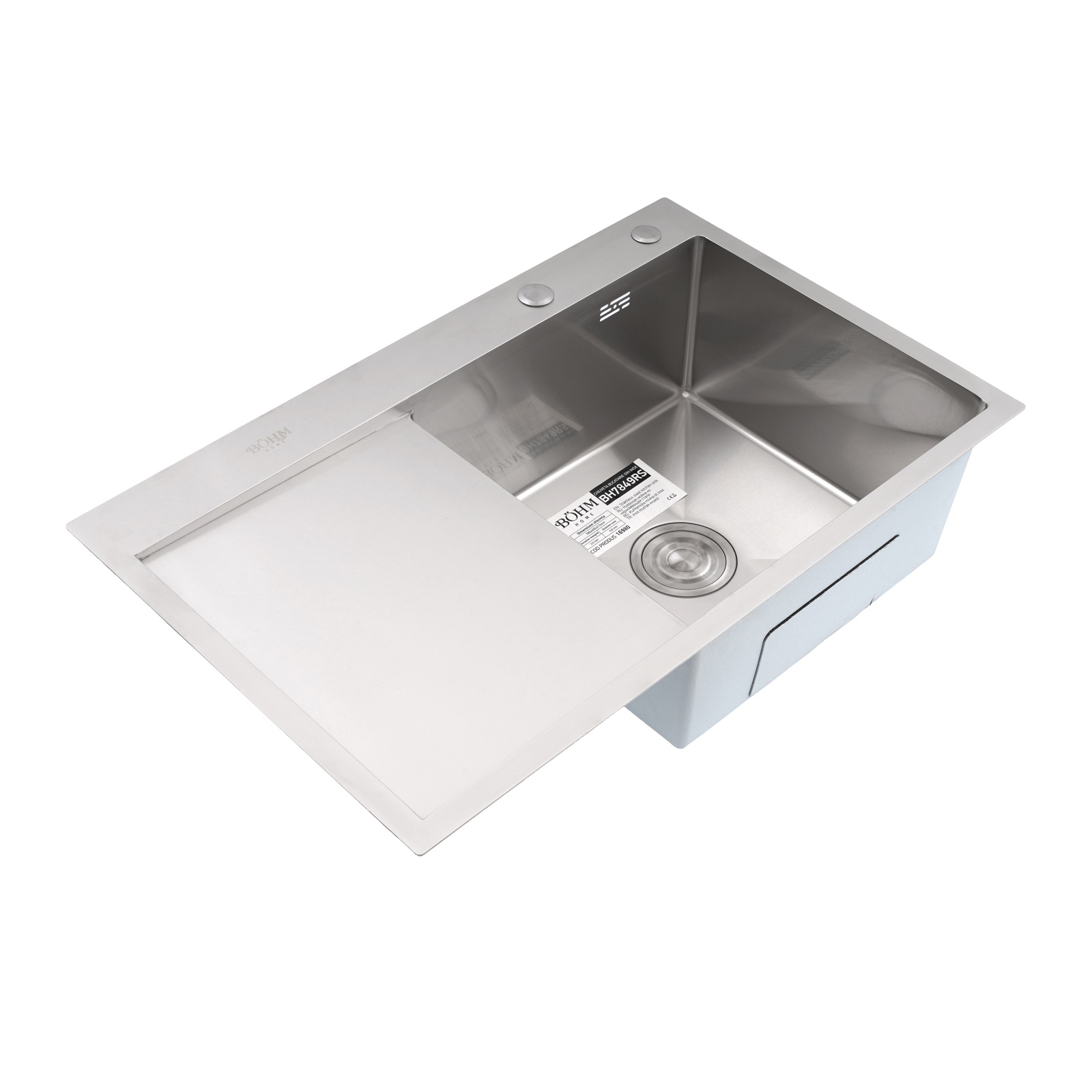 BOHM BH7849RS Кухненска мивка, цвят Satin, SUS304 (3.0/0.8), от неръждаема стомана, 780x490x215 мм