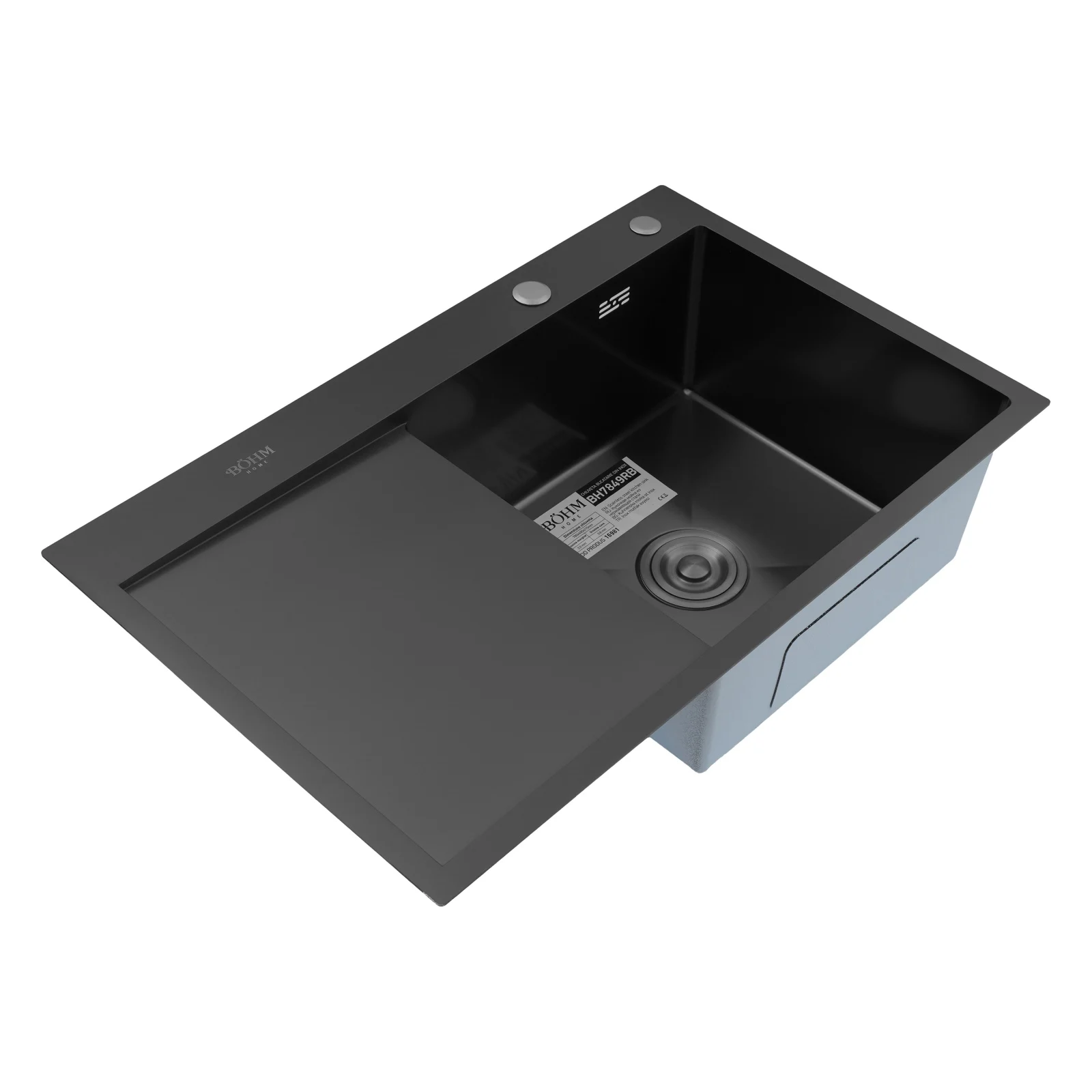 BOHM BH7849RB Кухненска мивка, цвят Nano Black, SUS304 (3.0/0.8), от неръждаема стомана, 780x490x215 мм