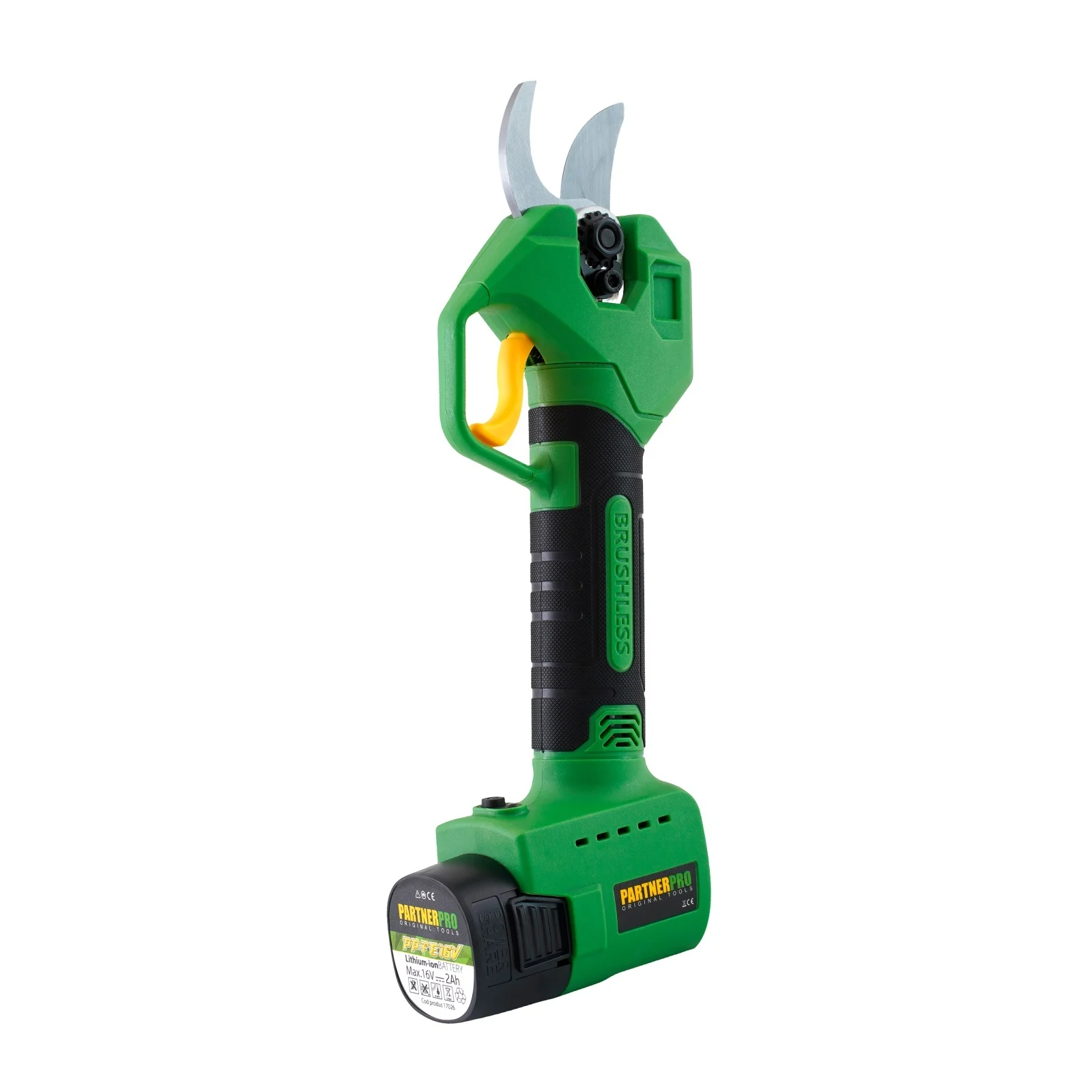 PARTNERPRO PP-FE16V акумулаторна градинска ножица, 16V/2Ah, 200 Nm, до 25 мм Акумулаторната градинска ножица PARTNERPRO PP-FE16V е практичен и мощен инструмент за подрязване на клони, храсти и декоративни растения. Захранвана от 16V батерия с капацитет 2Ah, тя осигурява мобилност и удобство при работа в градината или овощната градина. С мощност 300 W и въртящ момент до 200 Nm, ножицата позволява лесно рязане на клони с диаметър до 25 мм, като намалява физическото усилие и повишава ефективността. Ключови предимства: • Захранване 16V – свобода на движение без кабел • Батерия 2Ah – добра автономност при работа • Мощност 300 W – надеждна производителност • Въртящ момент 200 Nm – висока сила на рязане • Максимален диаметър на рязане до 25 мм • Ергономичен дизайн – комфорт при продължителна употреба • Подходяща за градинари и любители на озеленяването Технически характеристики: • Модел: PP-FE16V • Марка: PARTNERPRO • Тип продукт: акумулаторна градинска ножица • Напрежение: 16V • Капацитет на батерията: 2Ah • Мощност: 300 W • Въртящ момент: 200 Nm • Максимален диаметър на рязане: 25 мм Съдържание на комплекта: • Акумулаторна градинска ножица PARTNERPRO PP-FE16V • Батерия 16V / 2Ah • Зарядно устройство • Куфар за съхранение Ножицата PARTNERPRO PP-FE16V е надежден помощник за бързо и прецизно подрязване, осигурявайки чист разрез и по-малко усилие при поддръжка на градината.