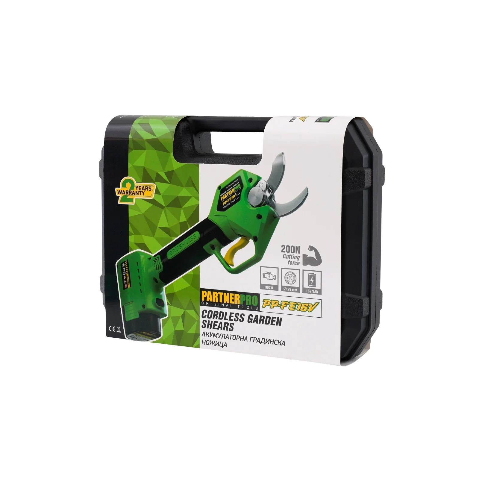 PARTNERPRO PP-FE16V акумулаторна градинска ножица, 16V/2Ah, 200Nm, до 25 мм