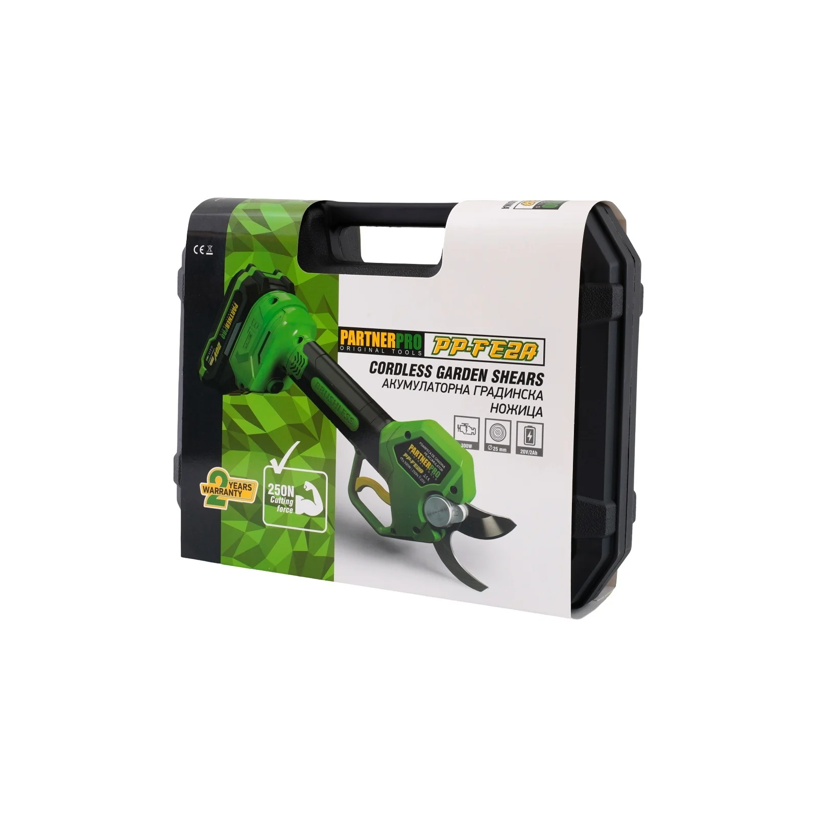 PARTNERPRO PP-FE2A акумулаторна градинска ножица, 20V/2Ah, 250Nm, до 25 мм