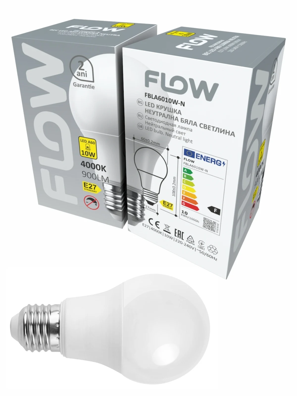 FLOW FBLA6010W-N LED крушка A60 10W, E27, 4000K, неутрална светлина