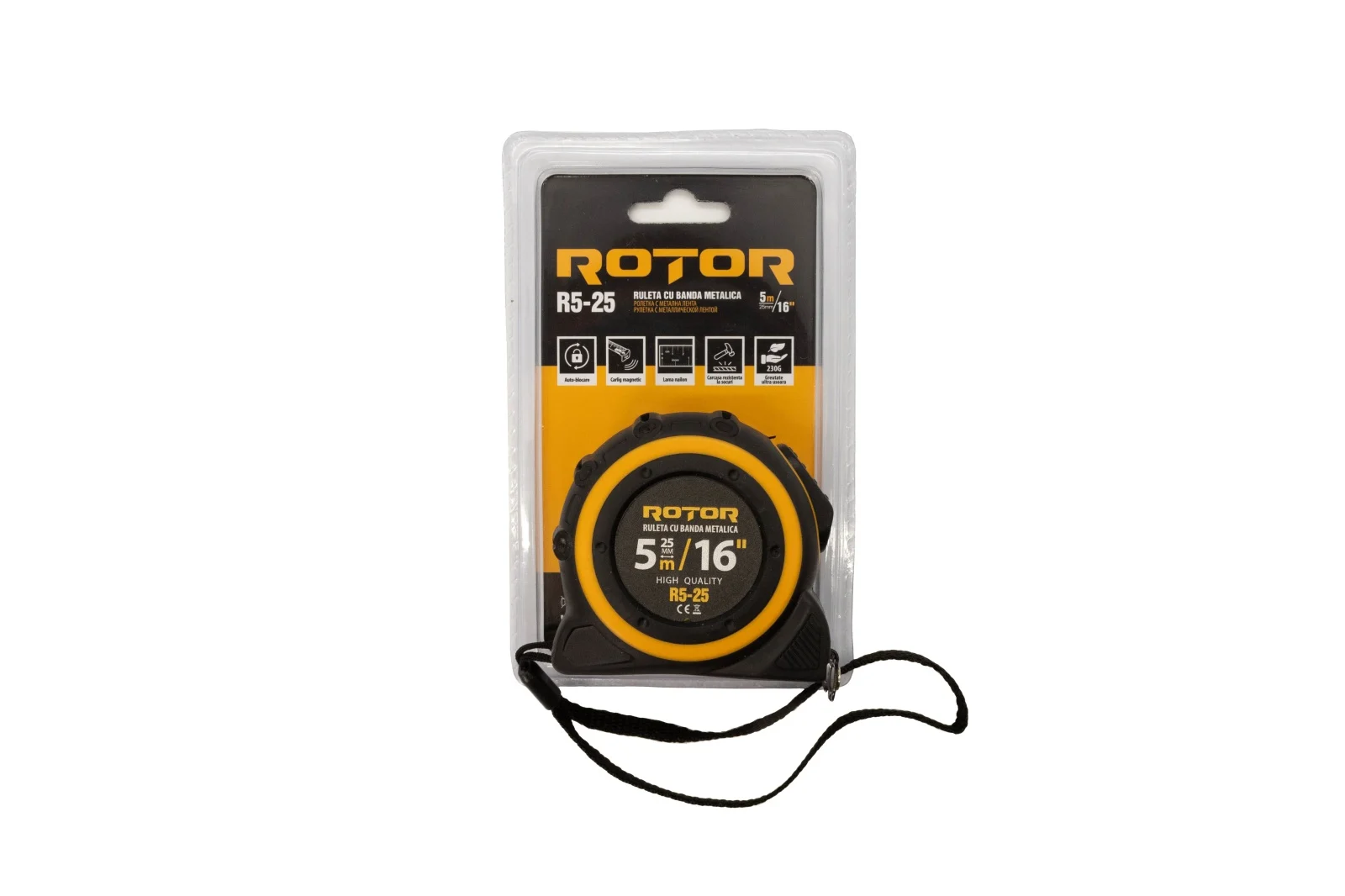 Ролетка ROTOR R5-25, 5 м x 25 мм, самозаключваща се, каишка за ръка