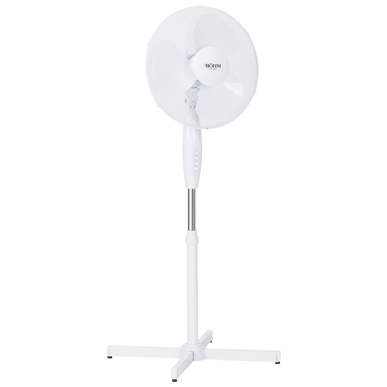 BFD-40A Вентилатор на стойка 40см 45W 3 скорости, бял BOHM, въртене 70 градуса, настройка височина до 122 см.