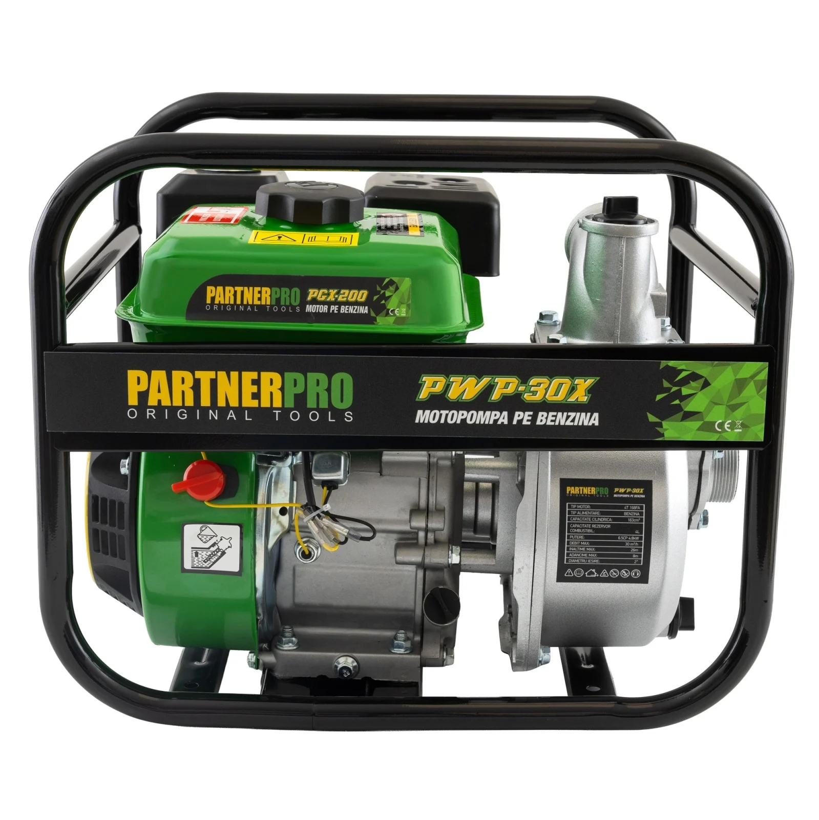 PWP30X Моторна помпа PARTNERPRO, 6,5 к.с., 2″, 30 м3/ч, 6.5 к.с., 4-тактов бензинов двигател, макс. 25 метра