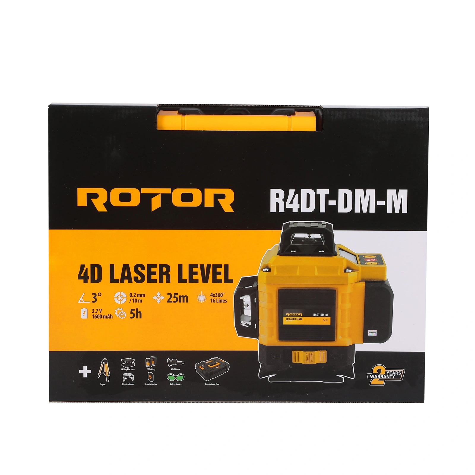 ROTOR 4D E4DT-DB-M Лазерен нивелир с LCD дисплей и тринога, 16 линии ±2 mm/5m, 4×360°, 25 м, Време за нивелиране ≤ 5s, 06111588