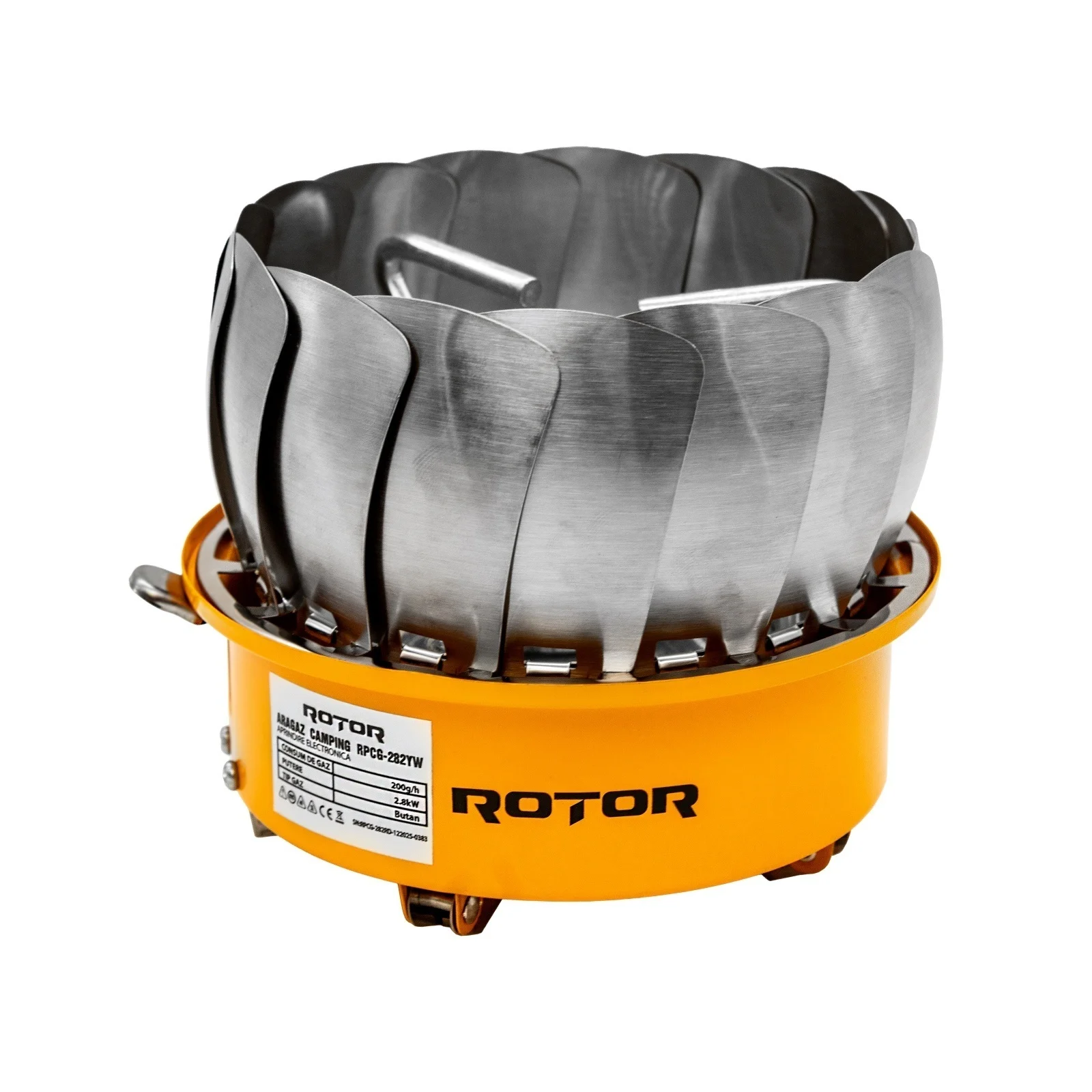 ROTOR RPCG-282YW Преносима ветроустойчива газова горелка, къмпинг, 2.8 kW, електрическо запалване, разход 200 г/ч, пред. код 16591