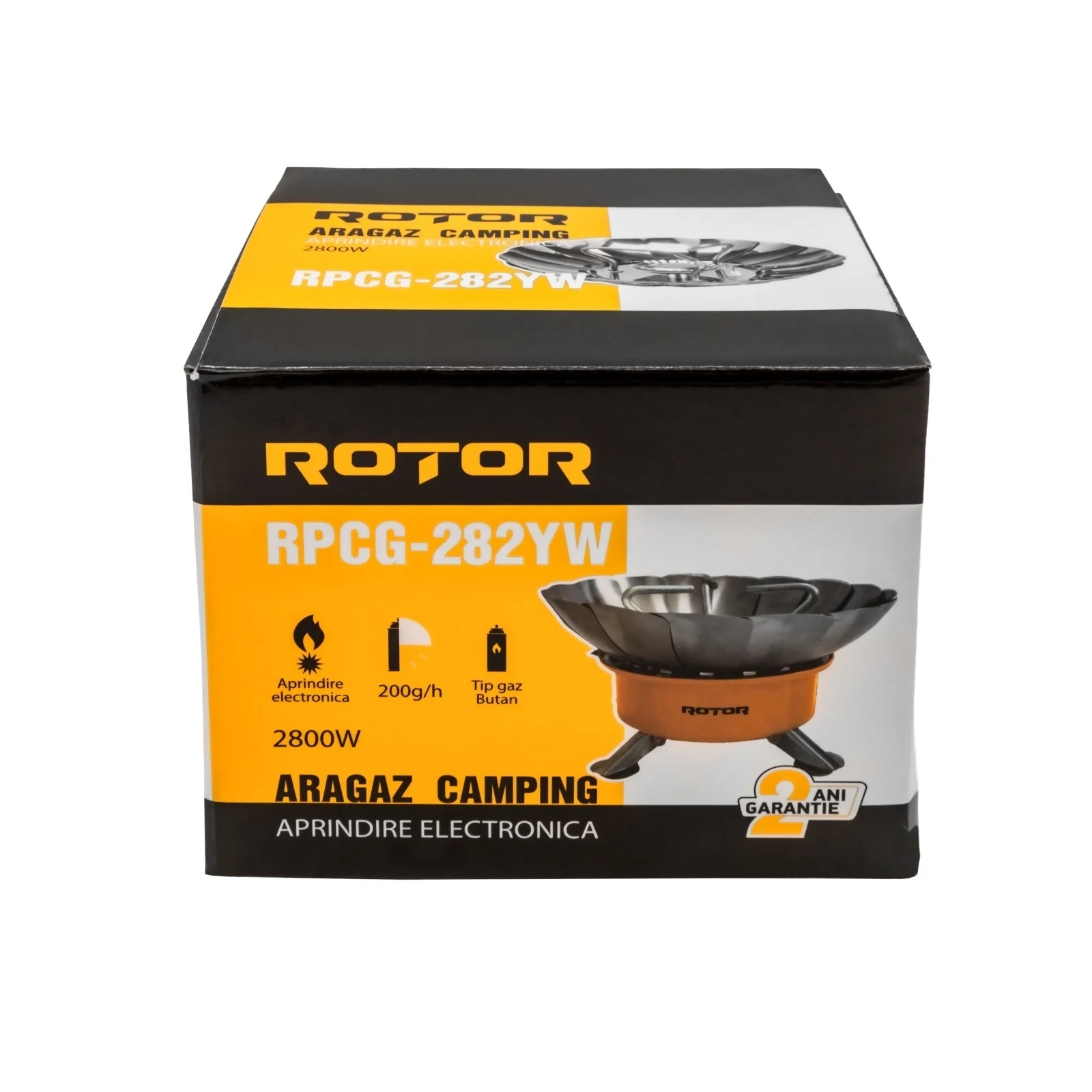 ROTOR RPCG-282YW Преносима ветроустойчива газова горелка, къмпинг, 2.8 kW, електрическо запалване, разход 200 г/ч, пред. код 16591