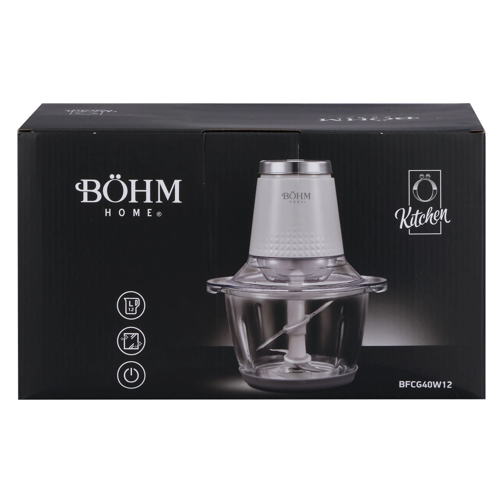 Електрическа резачка за храна Bohm Home BFCG40W12, 400W, стъклена купа 1.2 L, 4 ножа