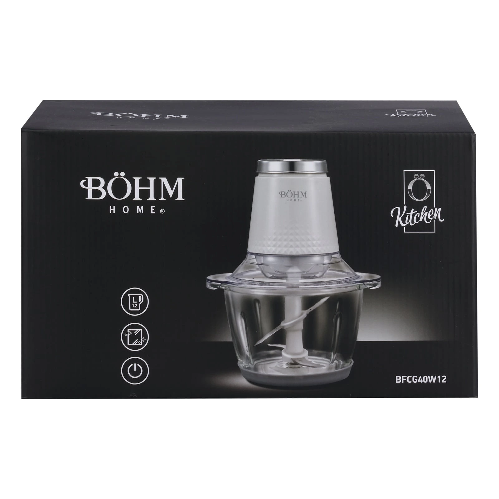 Електрическа резачка за храна Bohm Home BFCG40W12, 400W, стъклена купа 1.2 L, 4 ножа