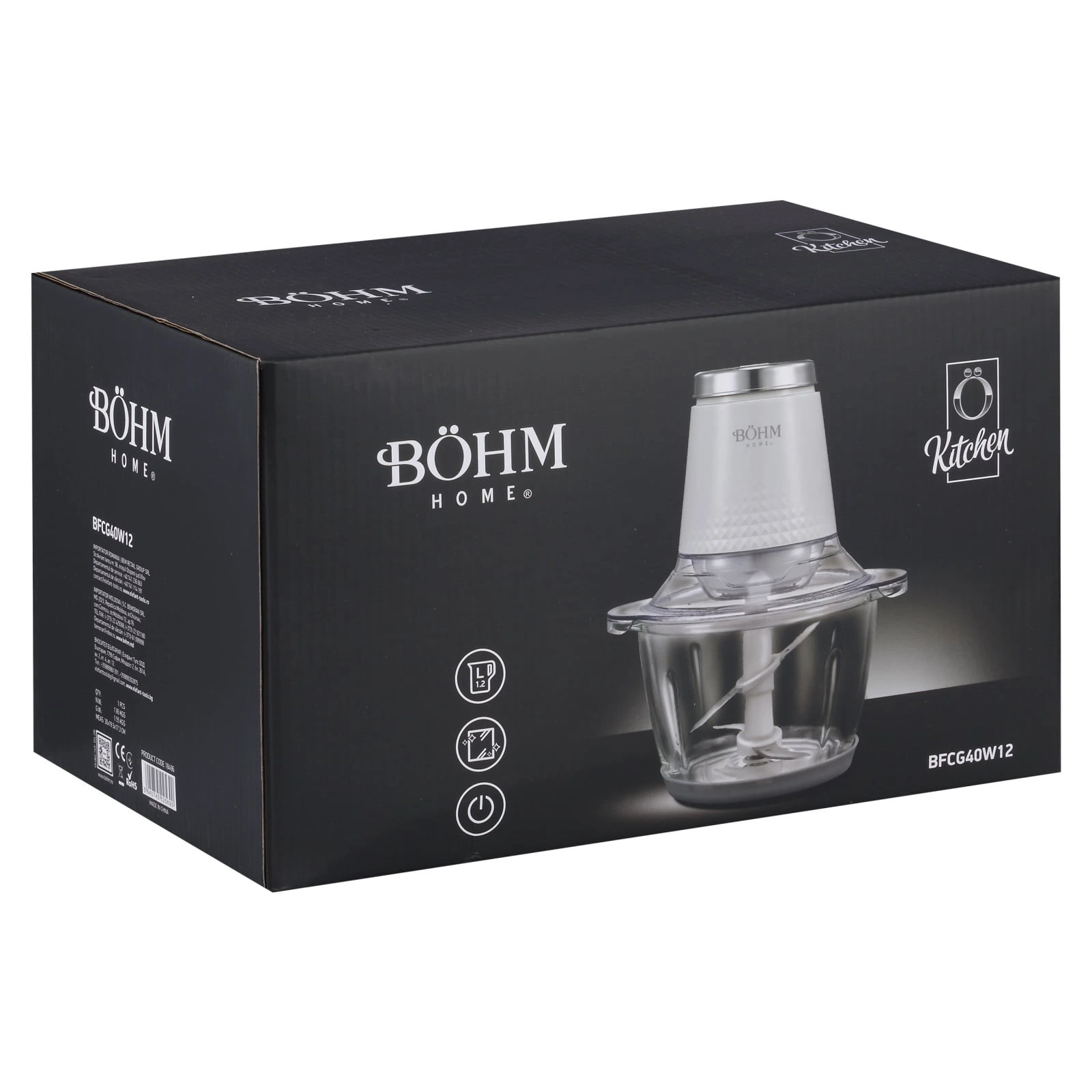 Електрическа резачка за храна Bohm Home BFCG40W12, 400W, стъклена купа 1.2 L, 4 ножа