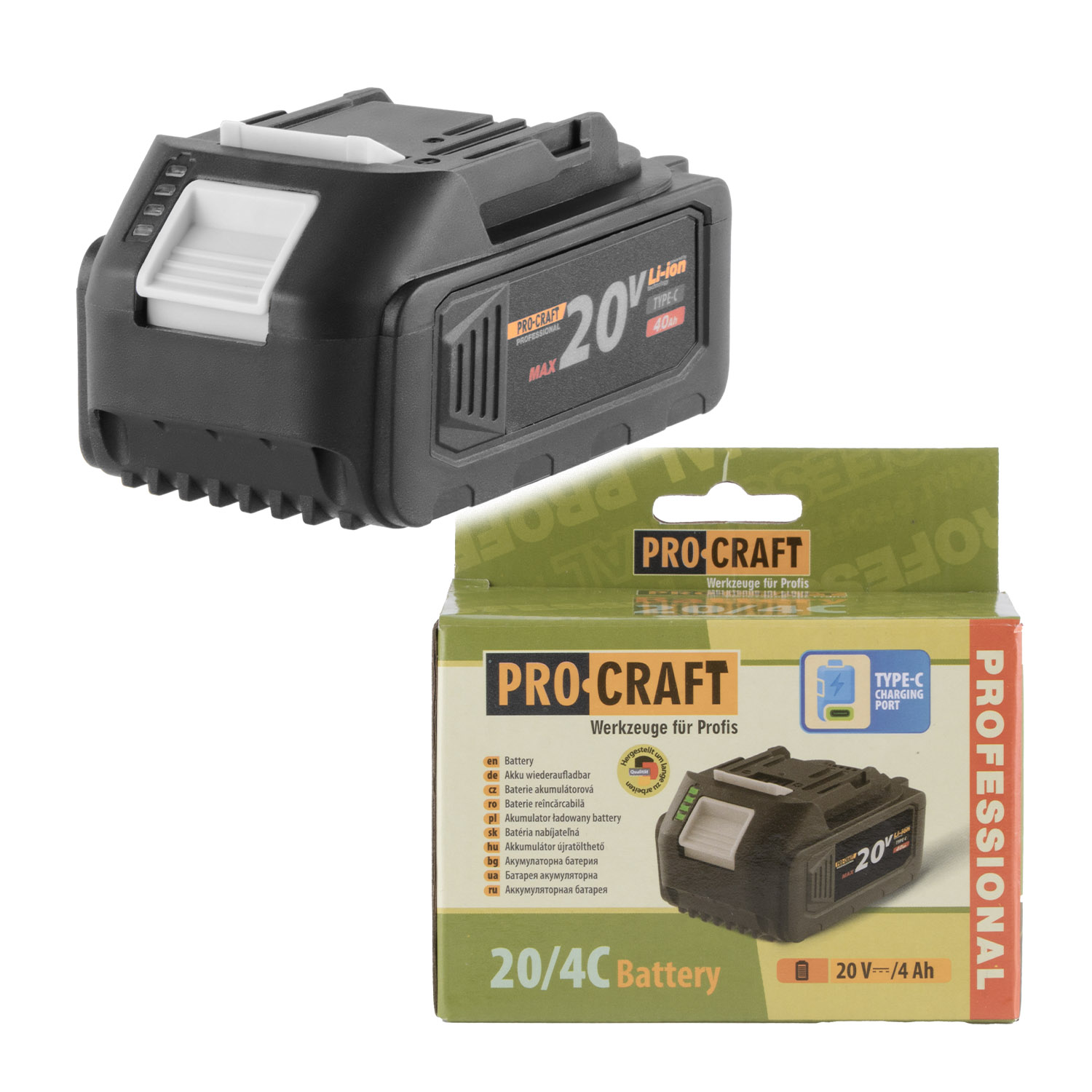 20/4C Батерия 20V Li-ion, 4000mAh USB Type-C Procraft 20/4C