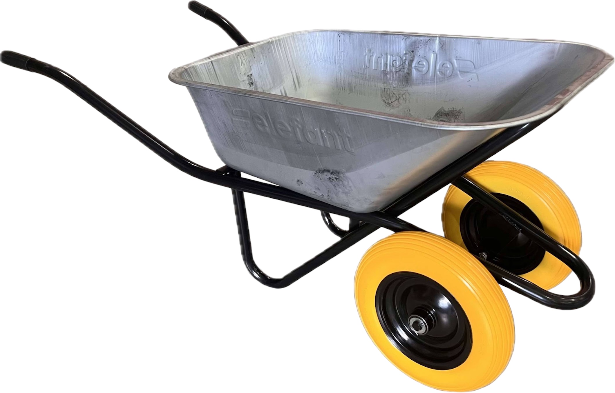 ELEFANT WB6419-PU-2 Работна количка с две колела – 100 л, 180 кг, жълто PU полиуретаново колело 350-8 с лагери.