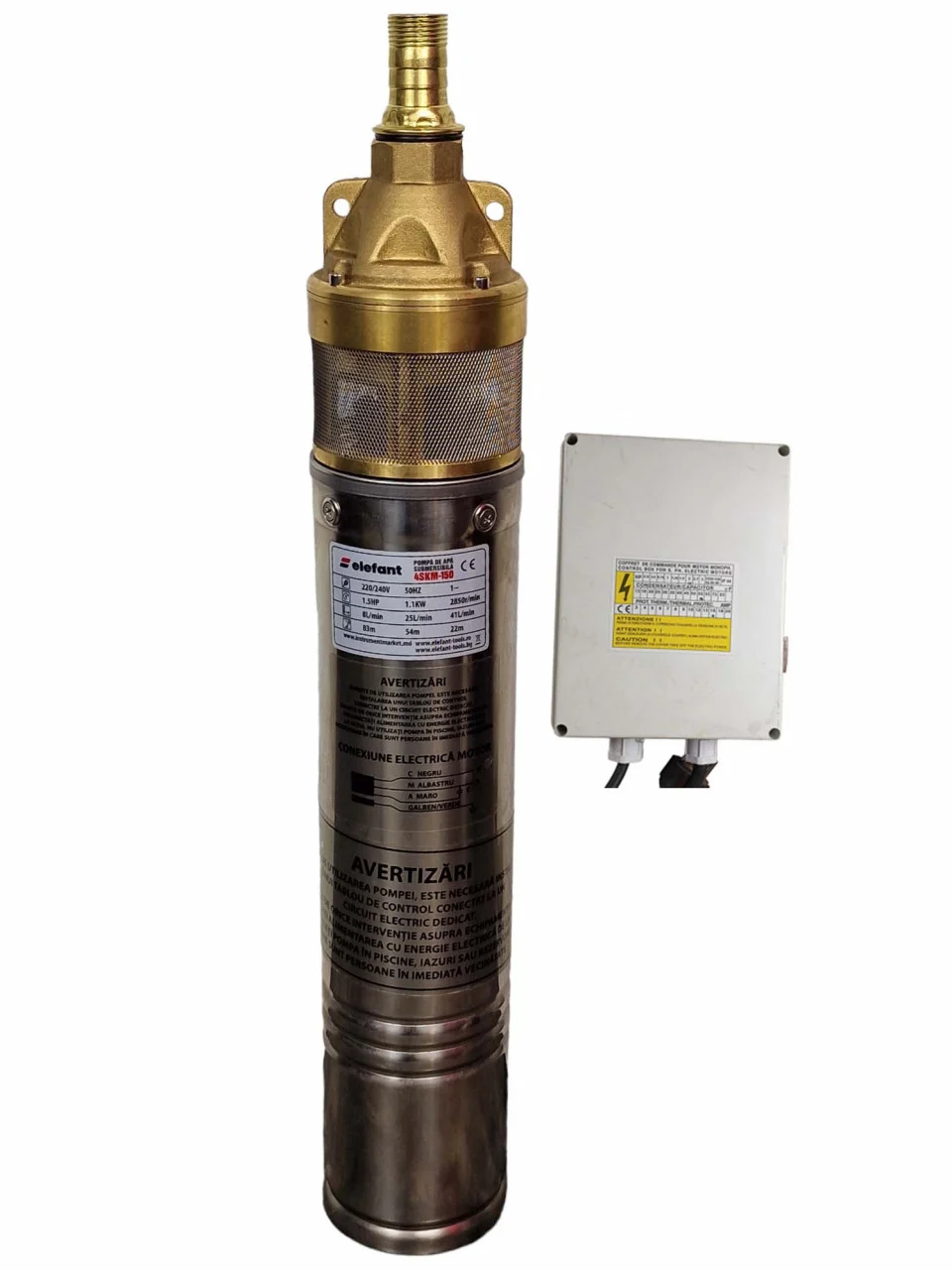 4SKM-150 ELEFANT EP, 11000 W, 41 л./мин. потопяема сондажна помпа с електронно табло
