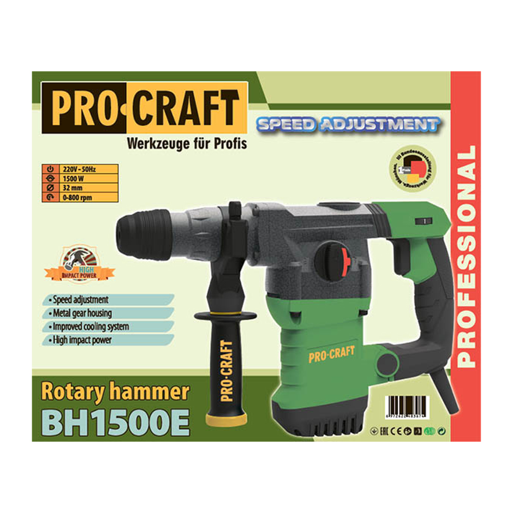 PROCRAFT BH1500E Перфоратор, SDS-plus, 1500W, 5 J