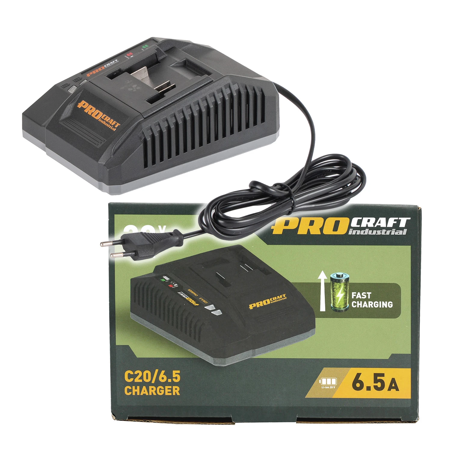 C20/6.5 Зарядно единично 20V, 6.5Ah Procraft Industrial, LED индикатор