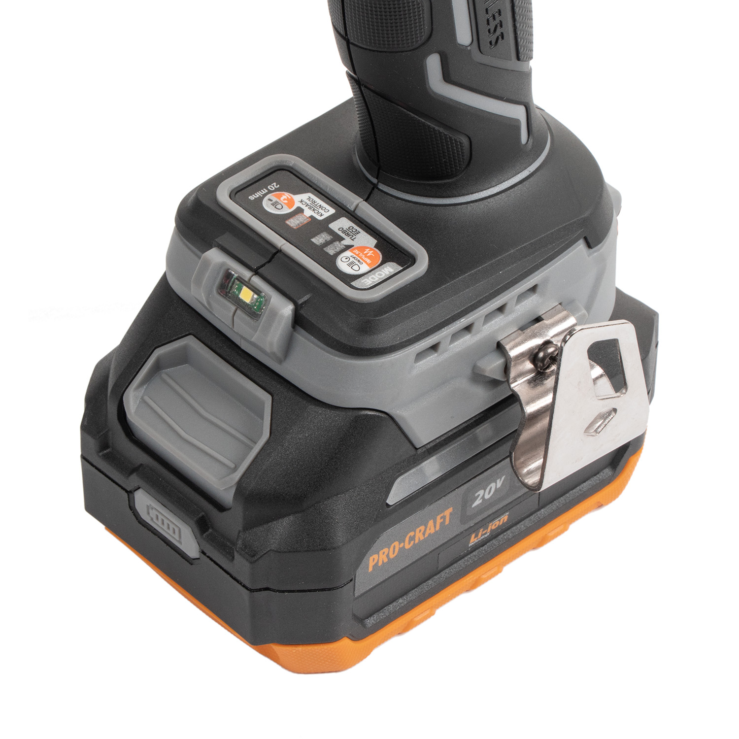 Procraft Industrial CD20A Акумулаторен ударен безчетков винтоверт, 85 Nm, метален патронник 1,5-13 мм, Anti-Kickback и импулсен режим, Set 20V 4Ah, 1 батерия, 1 зарядно