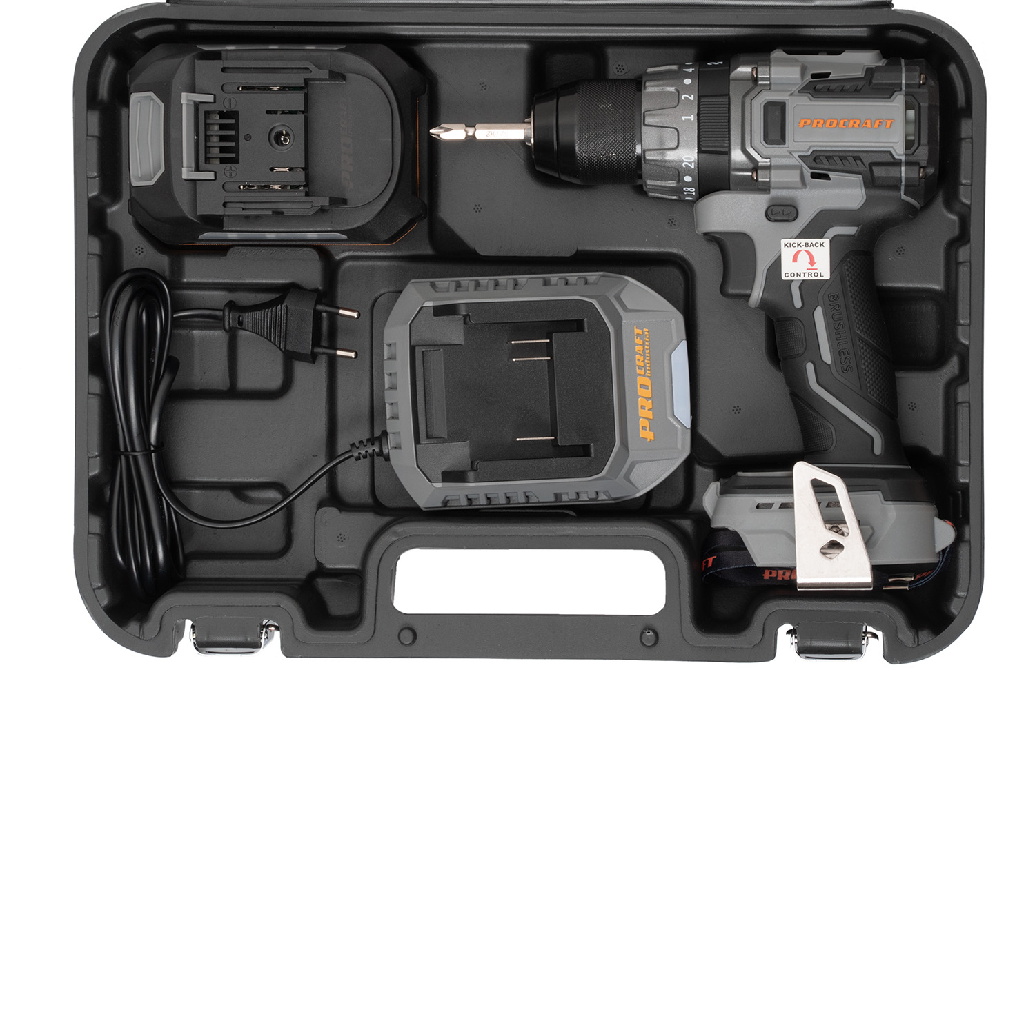 Procraft Industrial CD20A Акумулаторен ударен безчетков винтоверт, 85 Nm, метален патронник 1,5-13 мм, Anti-Kickback и импулсен режим, Set 20V 4Ah, 1 батерия, 1 зарядно