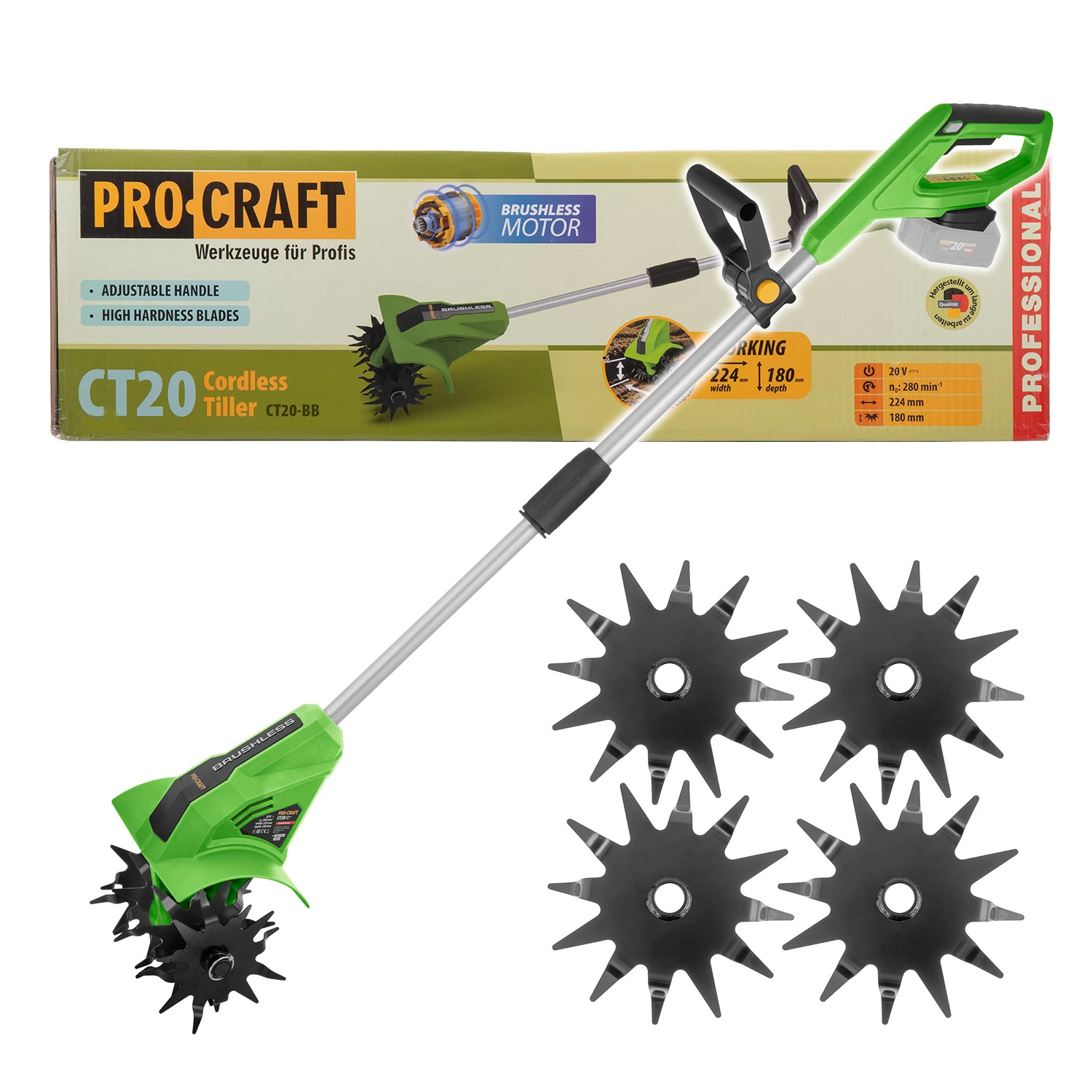 CT20bb PROCRAFT Акумлаторна фреза-култиватор, безчетков, работна ширина 22.4 см, дълбочина 18 см, (без батерия и зарядно)