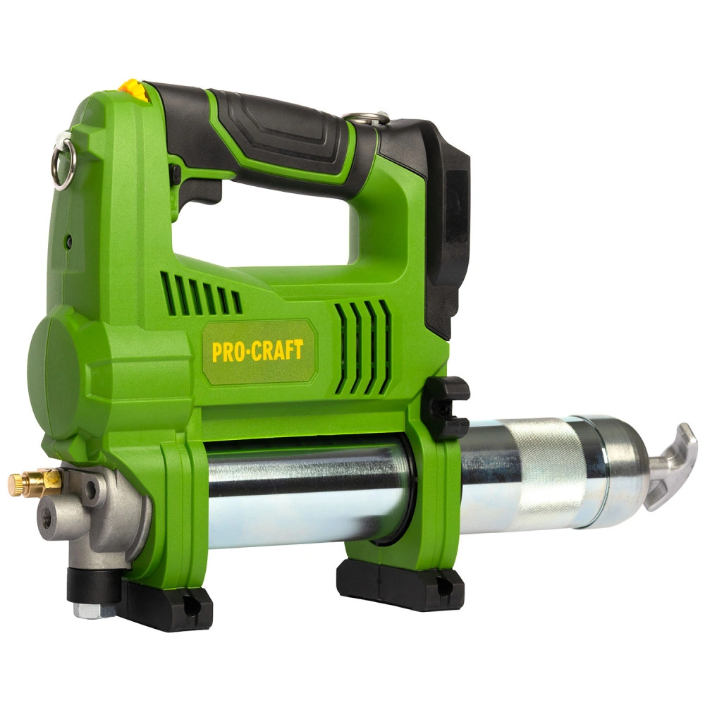 Procraft GK20 Акумулаторен такаламит, LED, маркуч 76 см, максимално налягане 620 бара, дебит 282 г/мин, капацитет 453 г, пълнене 411/145 гр, solo (без батерия и зарядно)