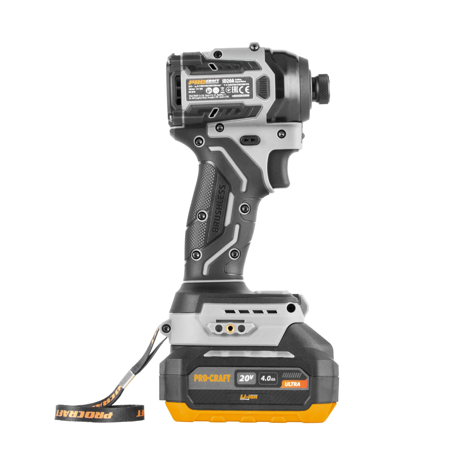 Procraft Industrial ID20A Акумулаторен ударен импакт, 20V, 80-180Nm, 0-3800 об./мин, безчетков, Set с батерия и зарядно