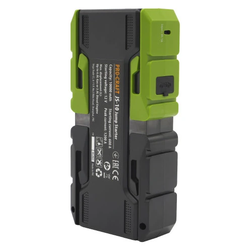 PROCRAFT JS-10NE Зарядно стартерно устройство, USB-C, капацитет 10000 mAh, 12V, стартов 600 A пиков 1200 A, външна батерия (Powerbank).
