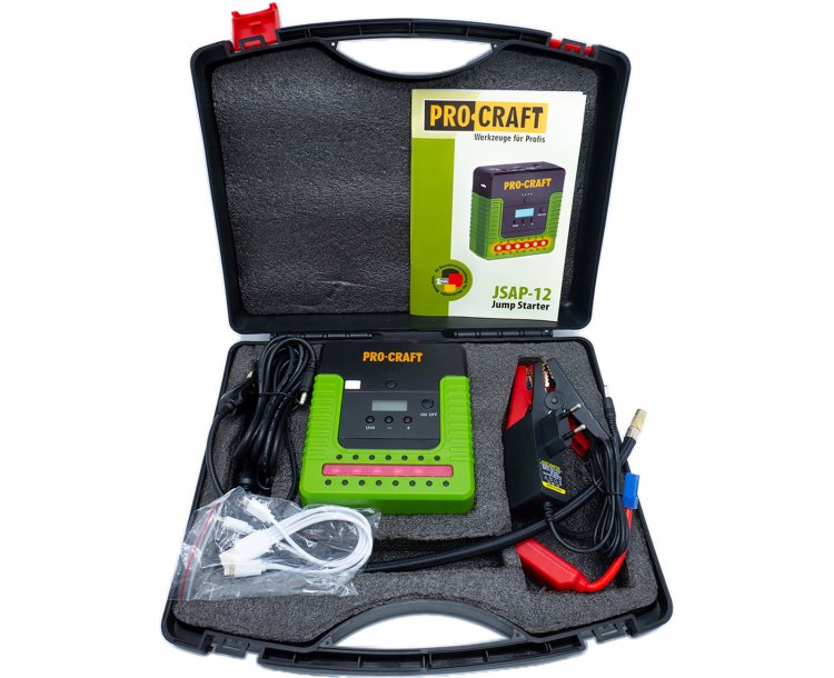 PROCRAFT JSAP-12 Стартерно устройство, 12V – 300A, с компресор за помпане на гуми и външна батерия (Powerbank).