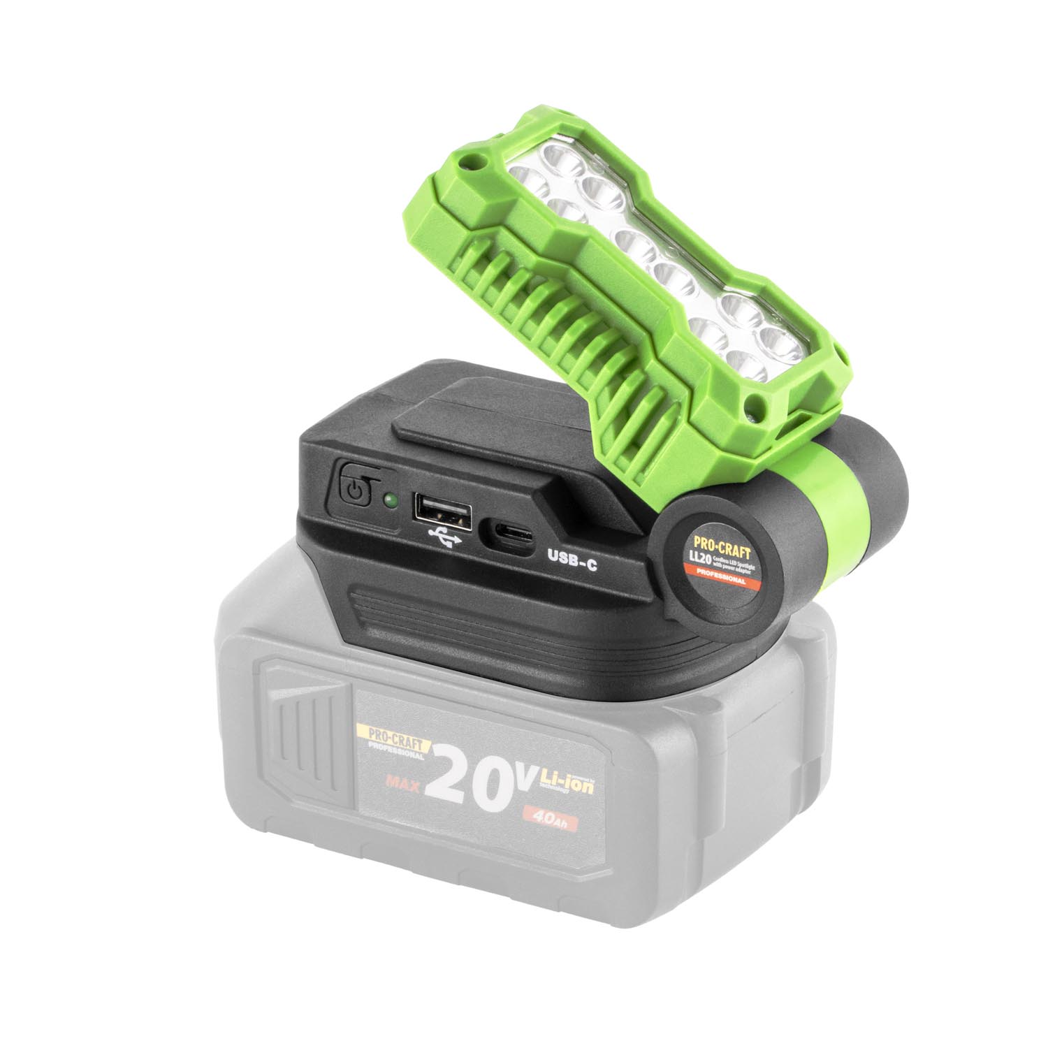 PROCRAFT LL20 Акумулаторен LED прожектор + зарядно с USB-C и USB-A, 20V (Solo – без батерия и зарядно) 06105419