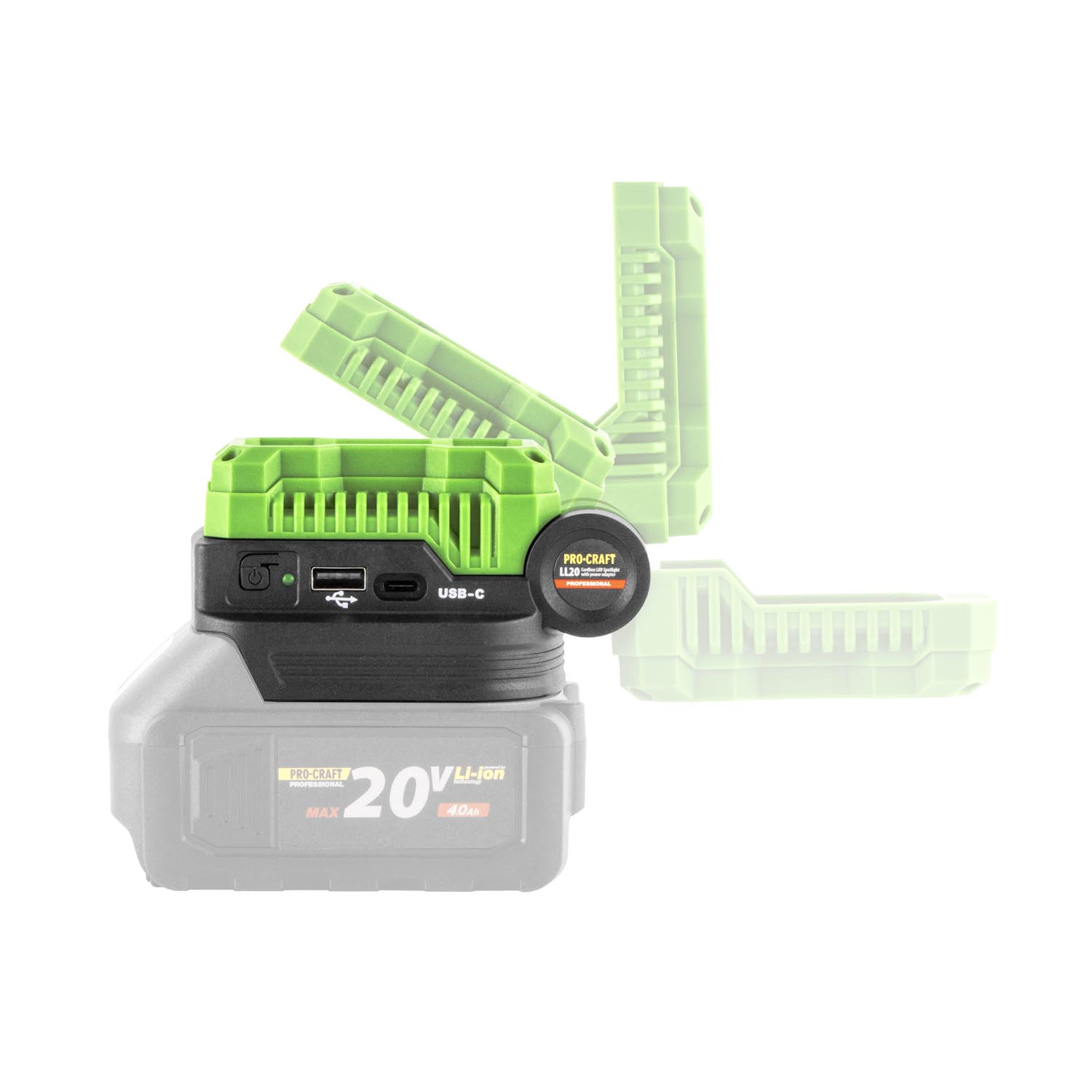 PROCRAFT LL20 Акумулаторен LED прожектор + зарядно с USB-C и USB-A, 20V (Solo – без батерия и зарядно) 06105419