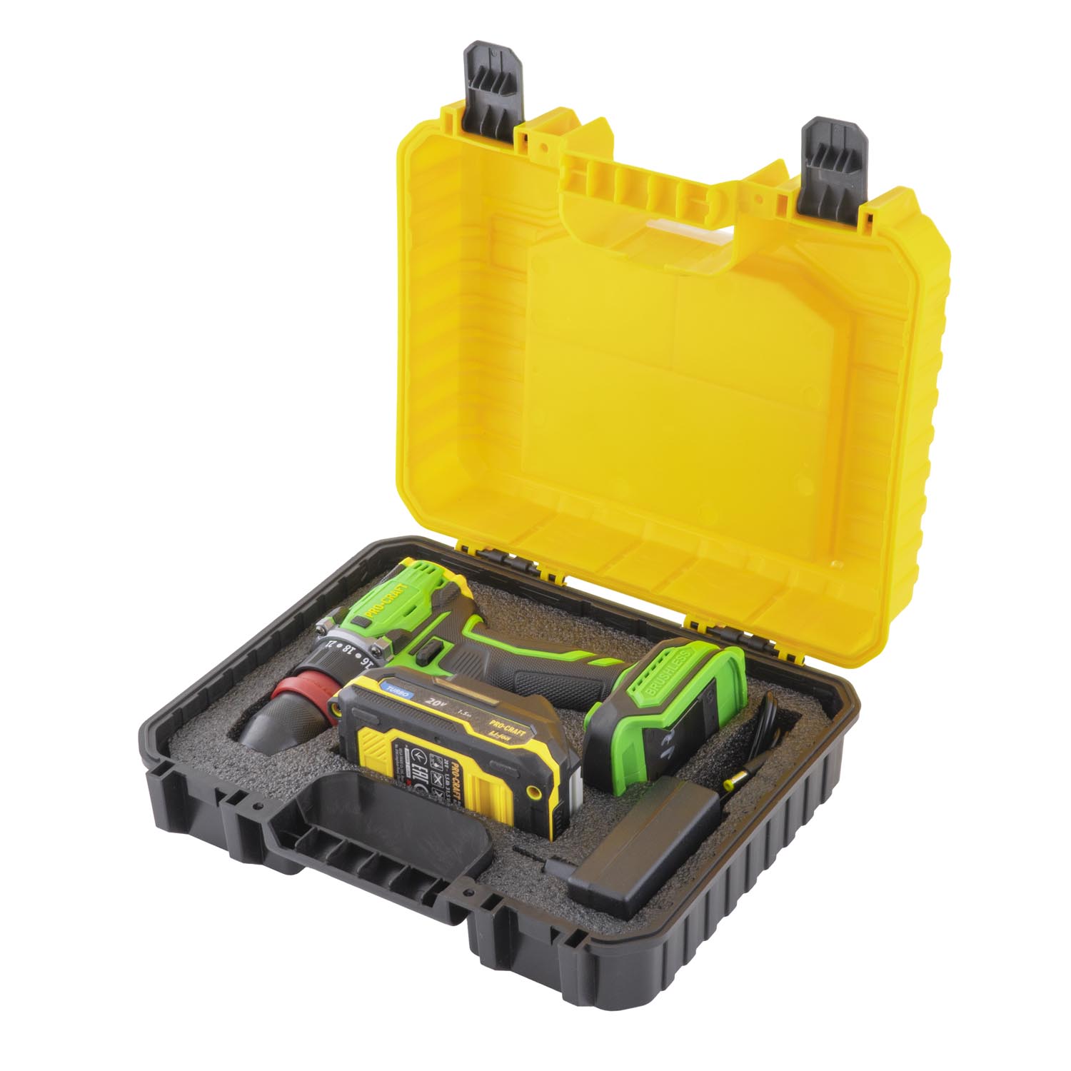 Procraft PA18Pro DFR Акумулаторен безчетков винтоверт 20V, сменяем метален патронник 10 мм, една батерия 1.5Ah, куфар, зарядно 06105525