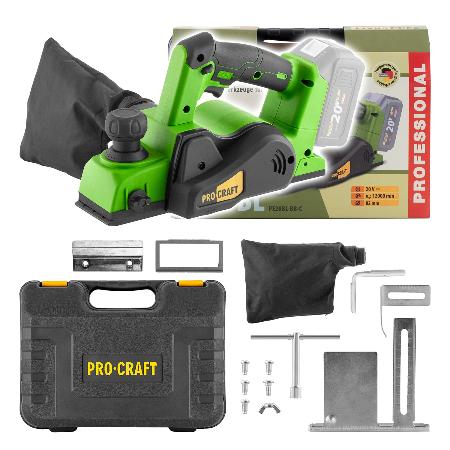 Procraft PE20BL Акумулаторно ренде 82 мм, куфар, solo (без батерия и зарядно)