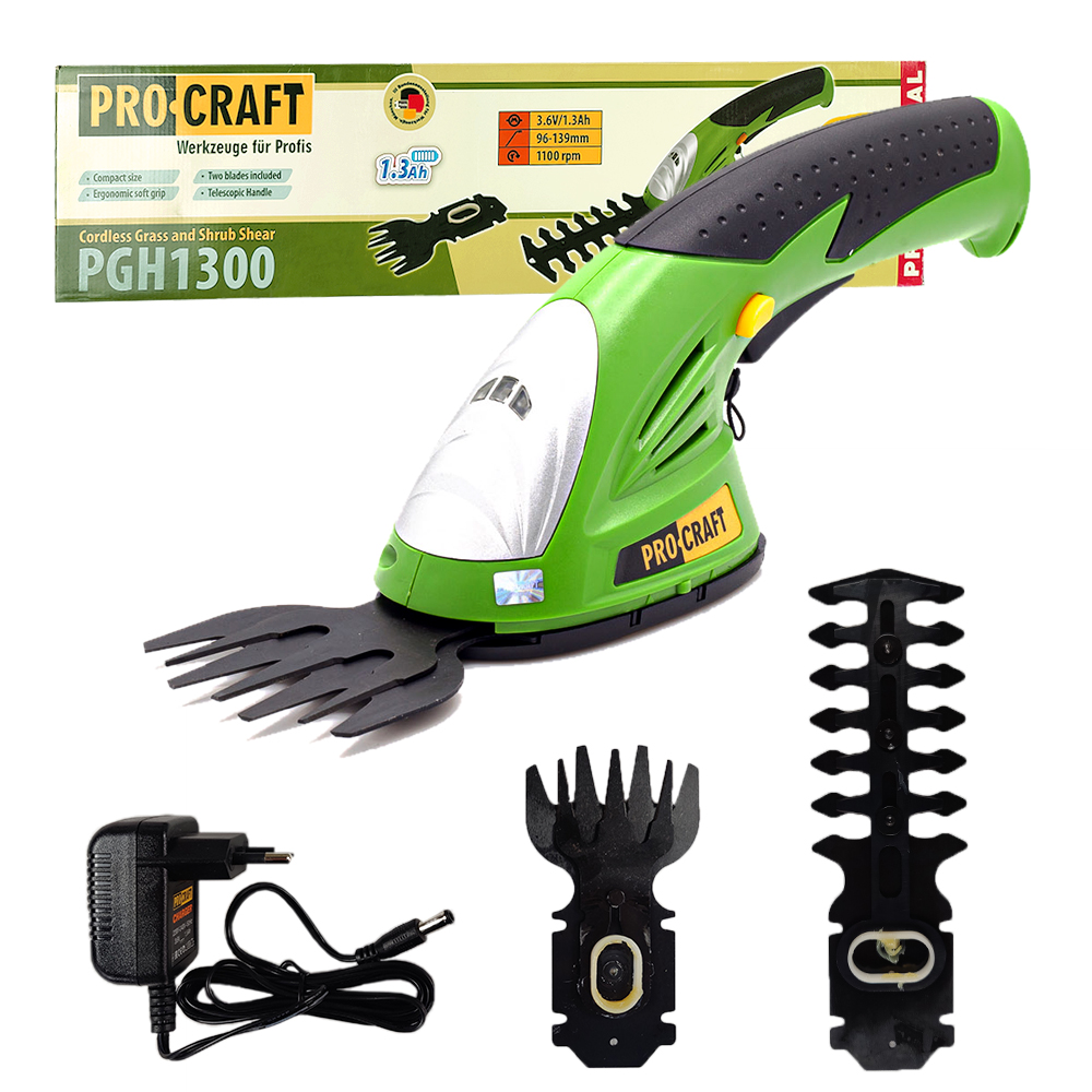 PROCRAFT PGH1300 Акумулаторна ножица за трева 3,6V, телескопична дръжка с колела
