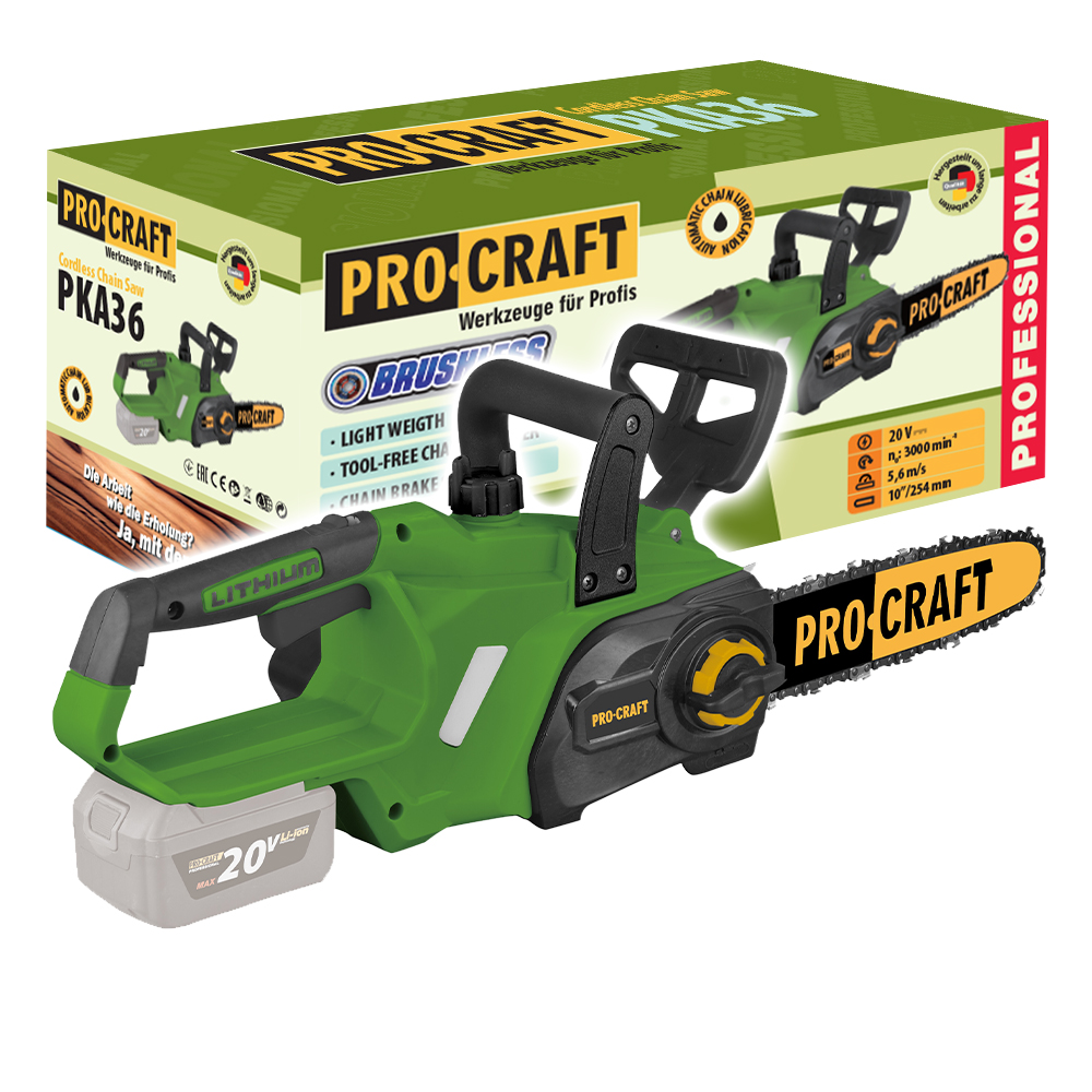 PKA36 PROCRAFT Безчетков акумулаторен верижен трион 10" 250 мм